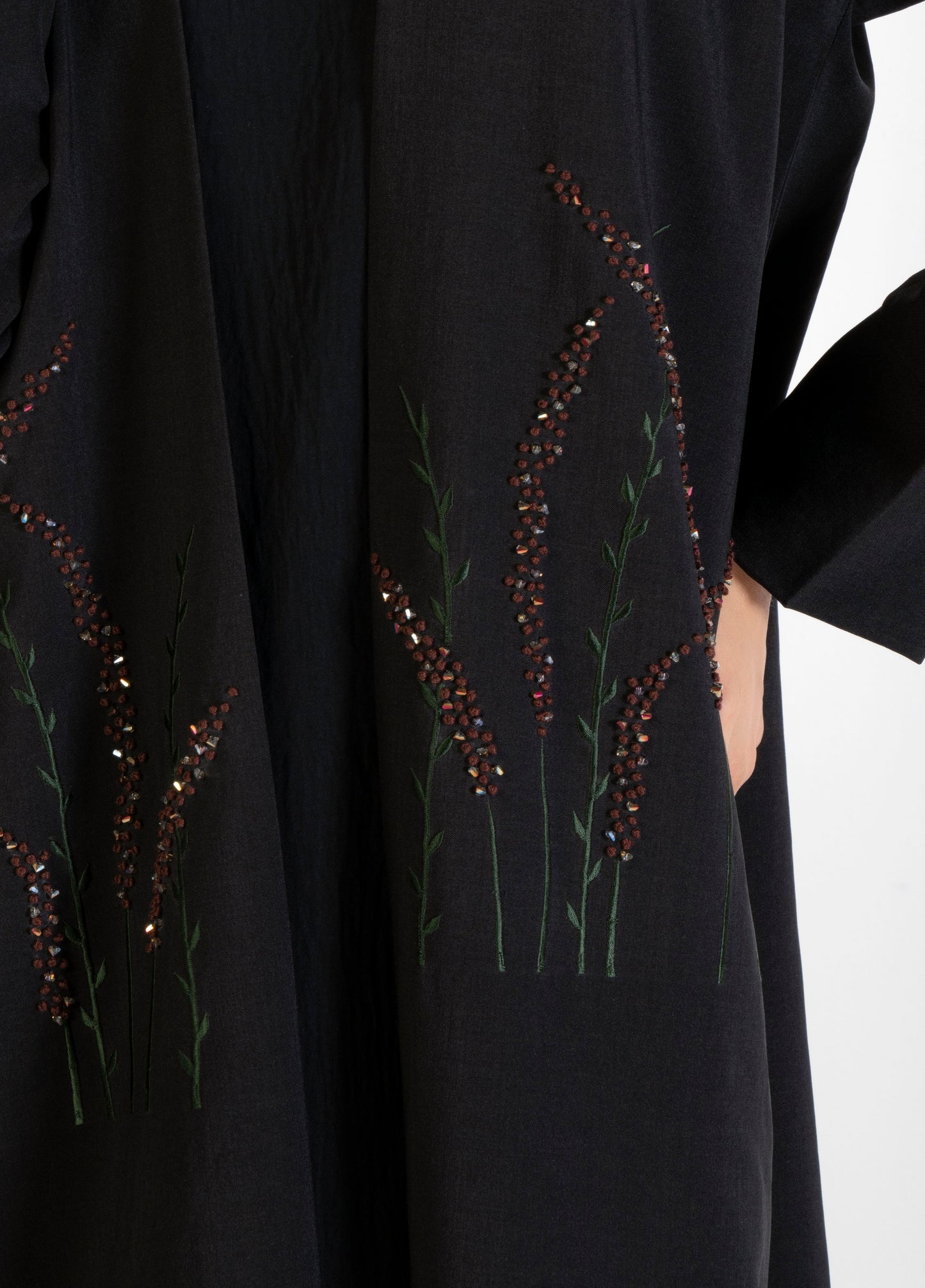 Floral embroidery and bead work on front