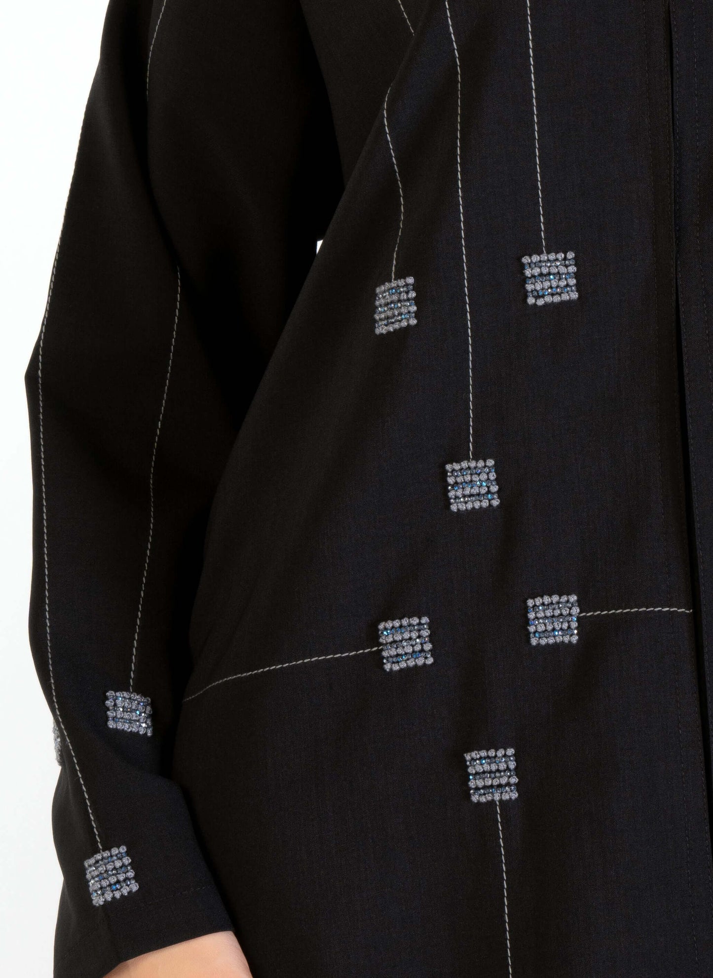 Geometrical Design Black Abaya With Beadwork Detailing