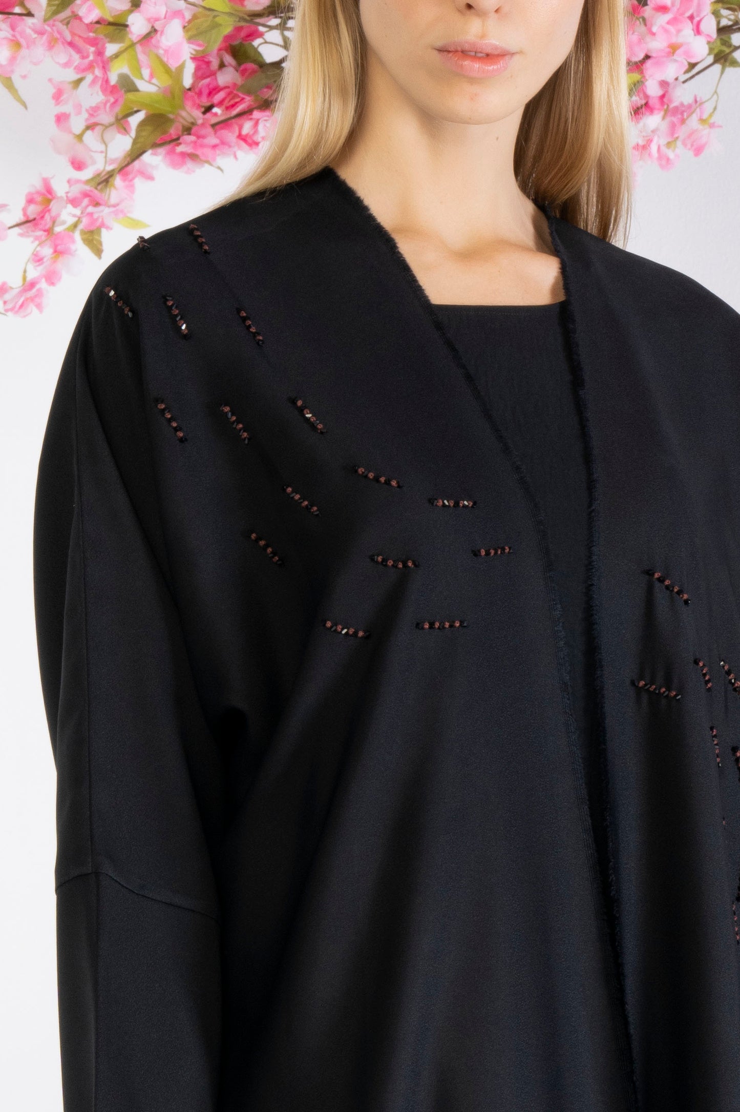 Black Bisht Abaya With Brown Handwork Detailing