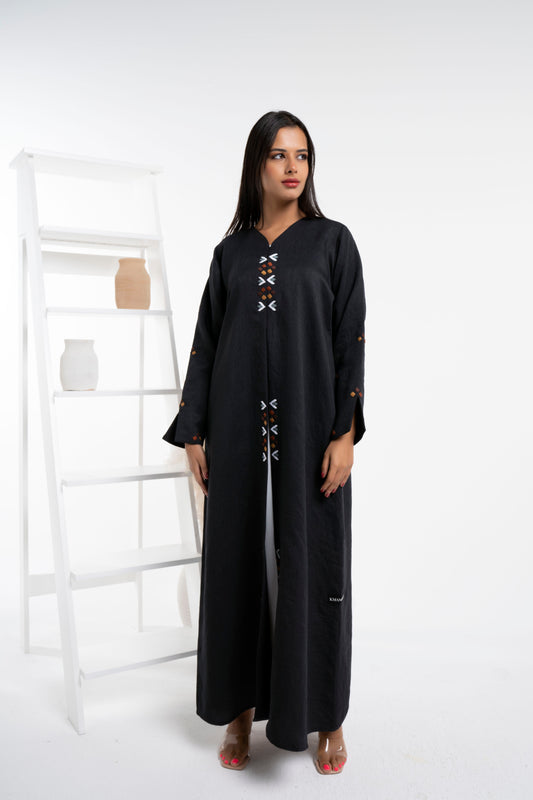 Black color abaya with thread embroidery 