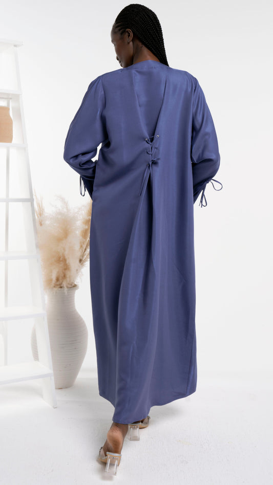 Purple abaya with designed tie pattern sleeves and back