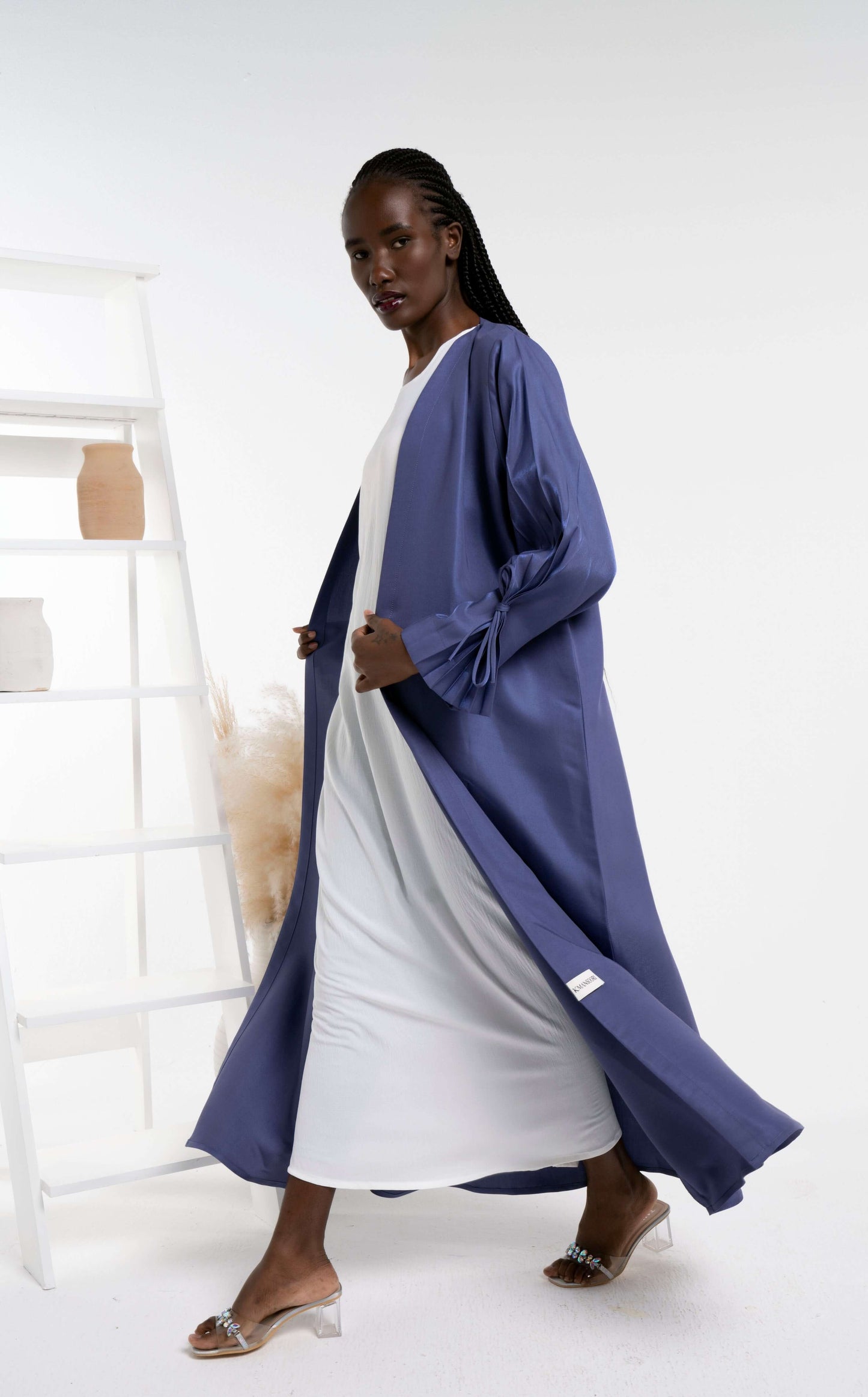 Purple abaya with tie pattern sleeves