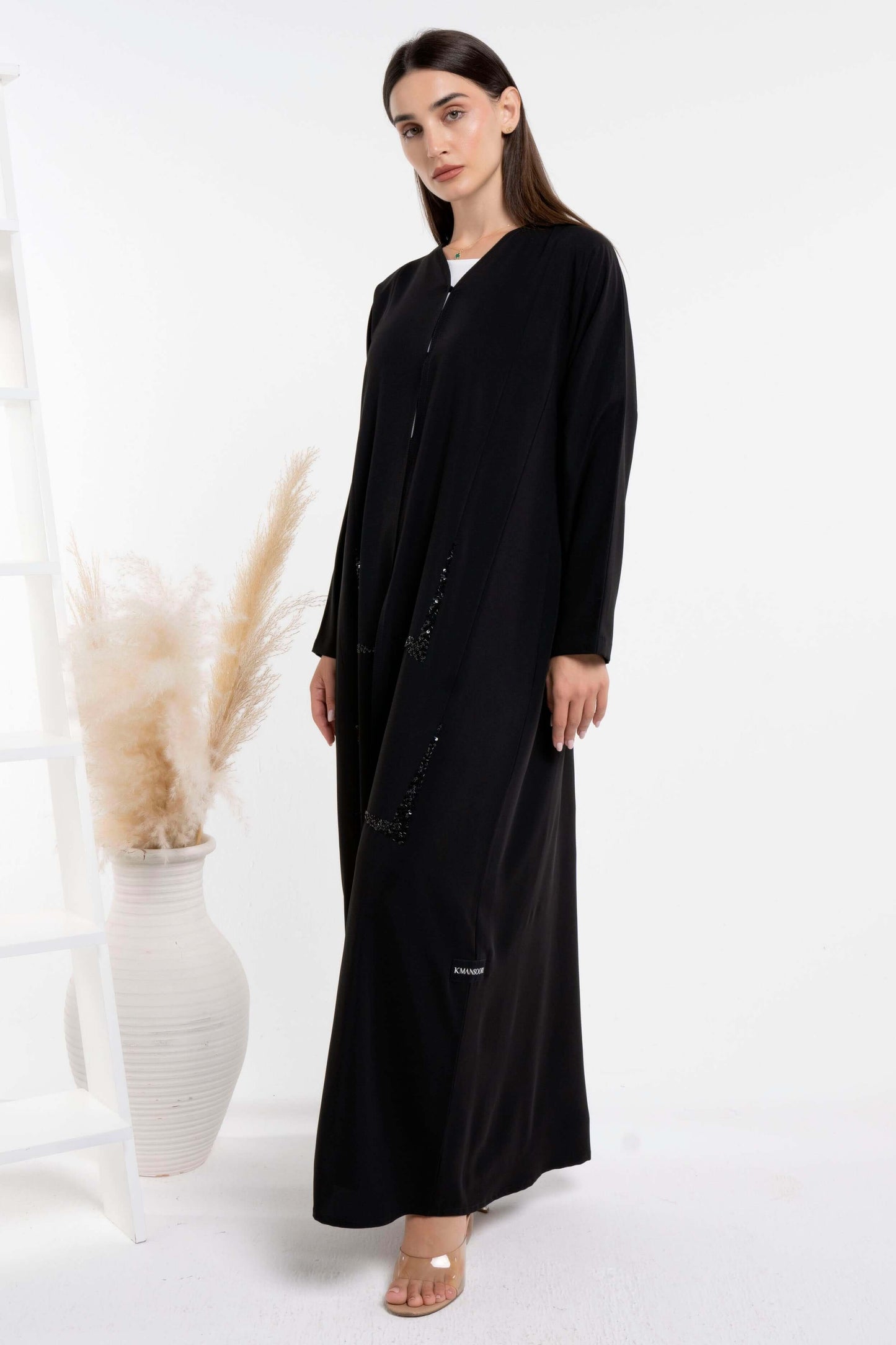 Geometric Design Abaya With Beads Work Detailing