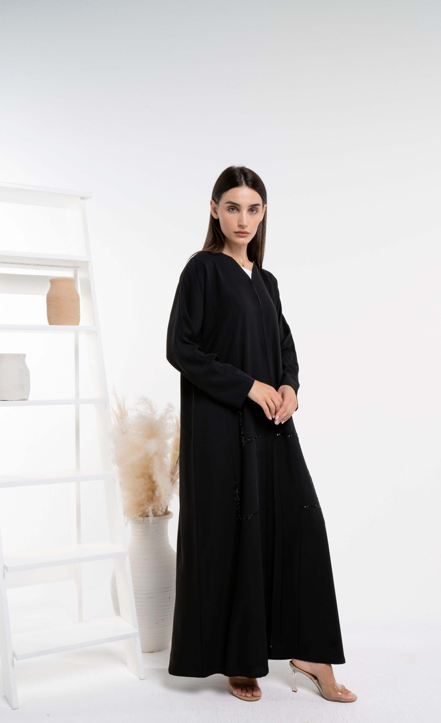 Geometric design abaya with beads work detailing in Dubai