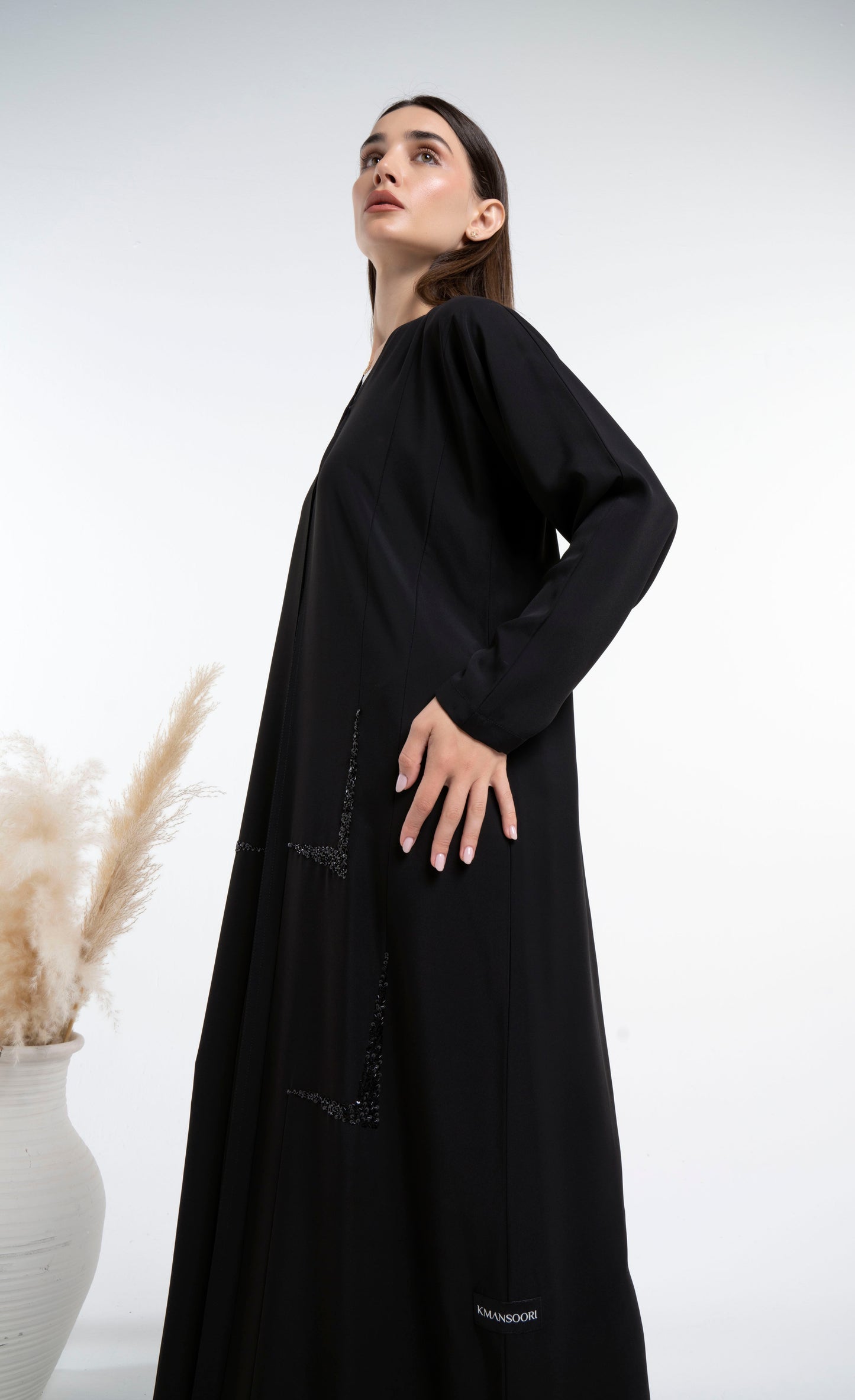 Black abaya with bead detailing