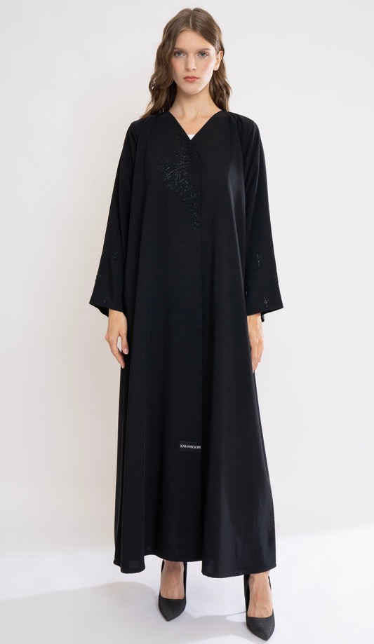 Overlap Abaya With Floral Handwork Detailing