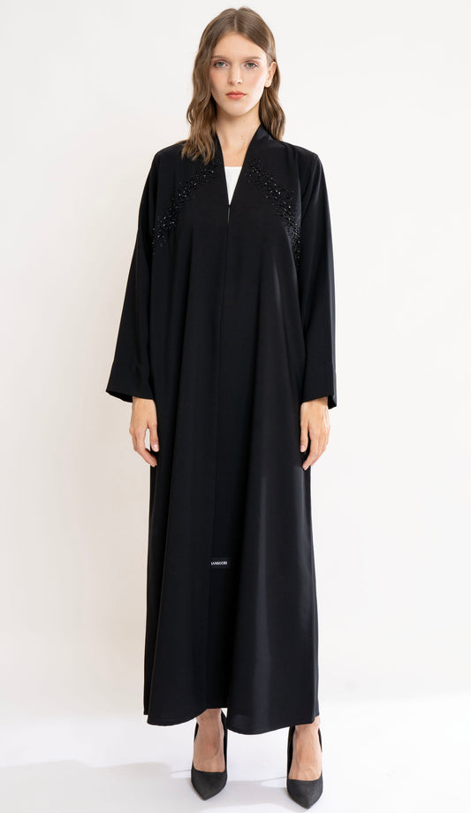 Highneck Abaya With Beautiful Beadwork On Front