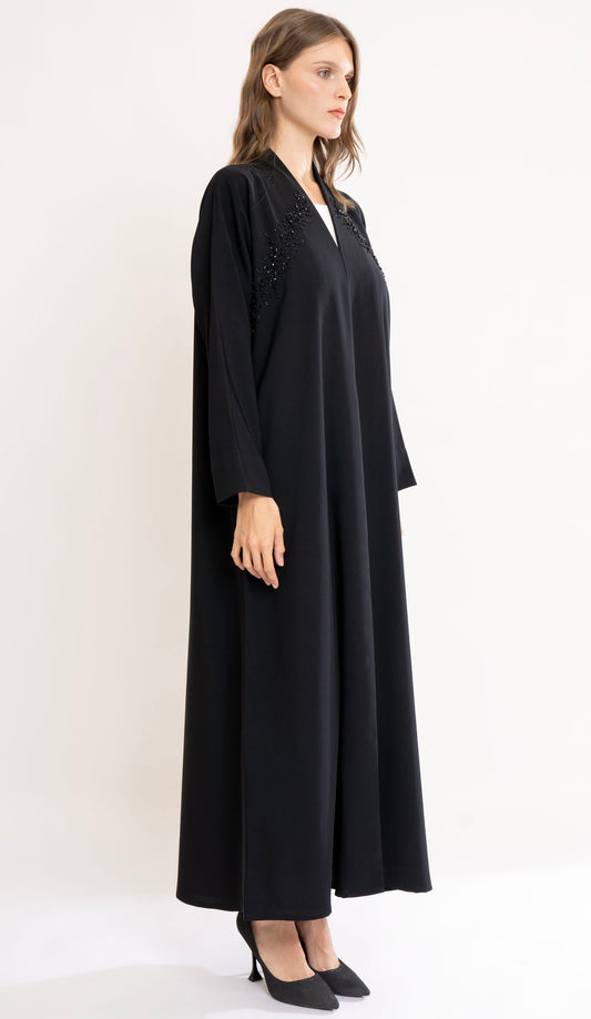 Highneck Abaya With Beautiful Beadwork On Front
