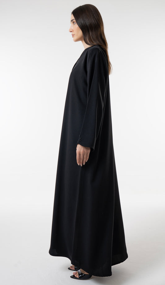 Classic Black Abaya With Embroidered Front And Sleeves