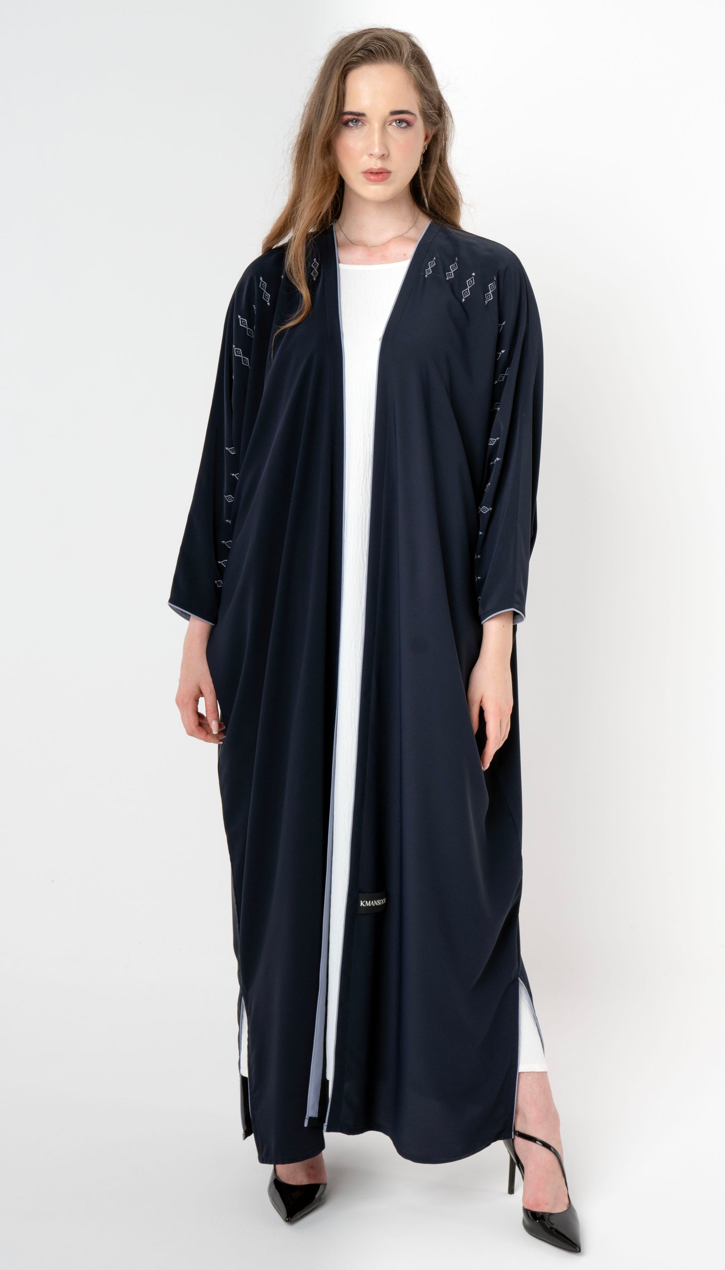 Embroidered Baharaini Style Abaya With Piping Detail
