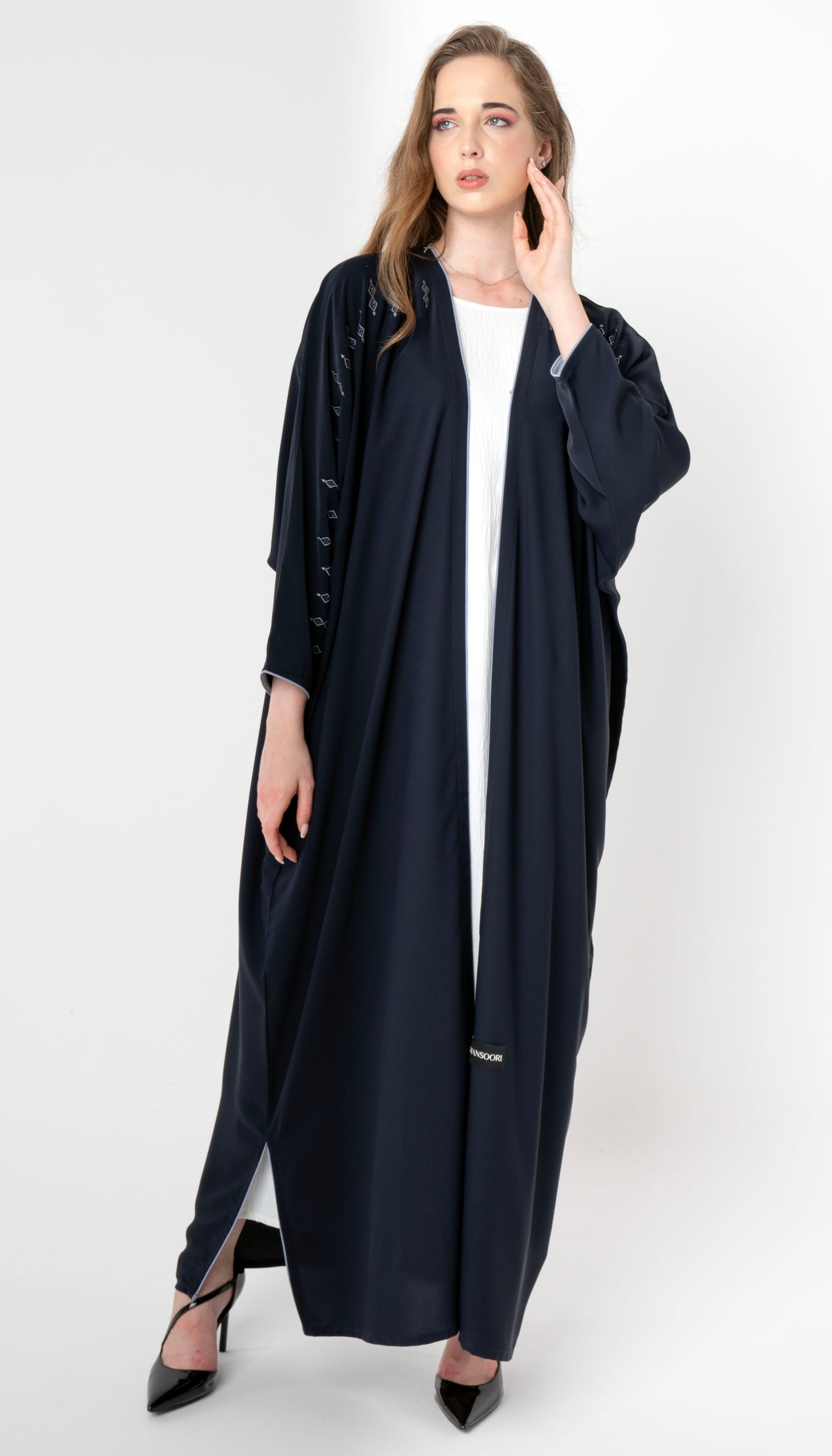 Embroidered Baharaini Style Abaya With Piping Detail
