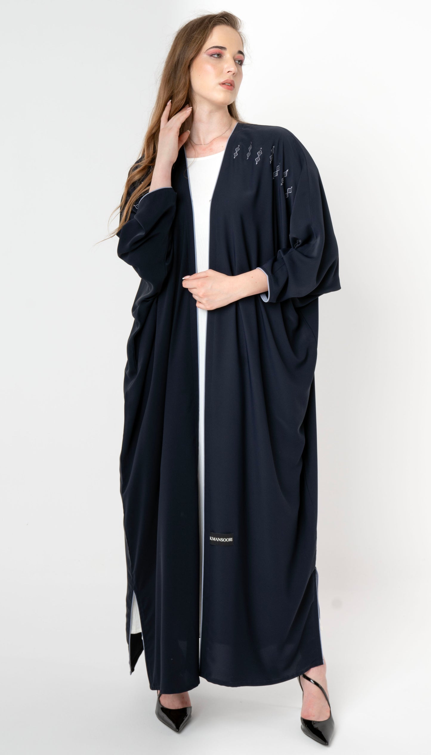 Embroidered Baharaini Style Abaya With Piping Detail