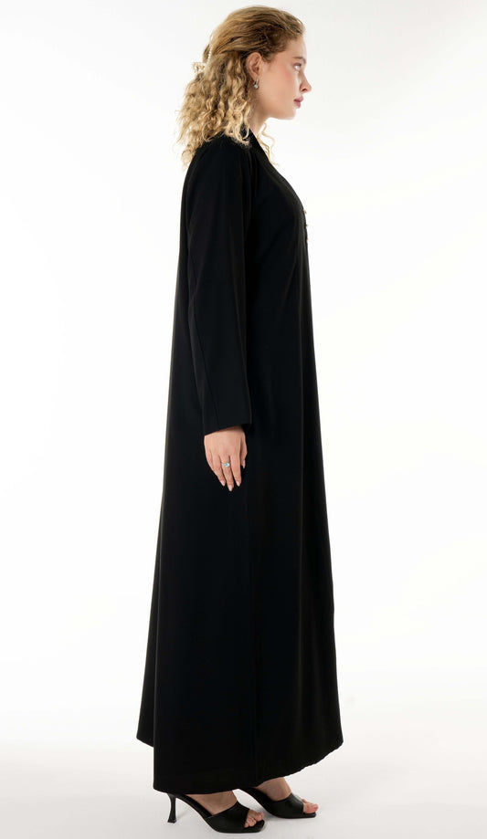 Work Wear Black Abaya Enhanced With Button Detailing