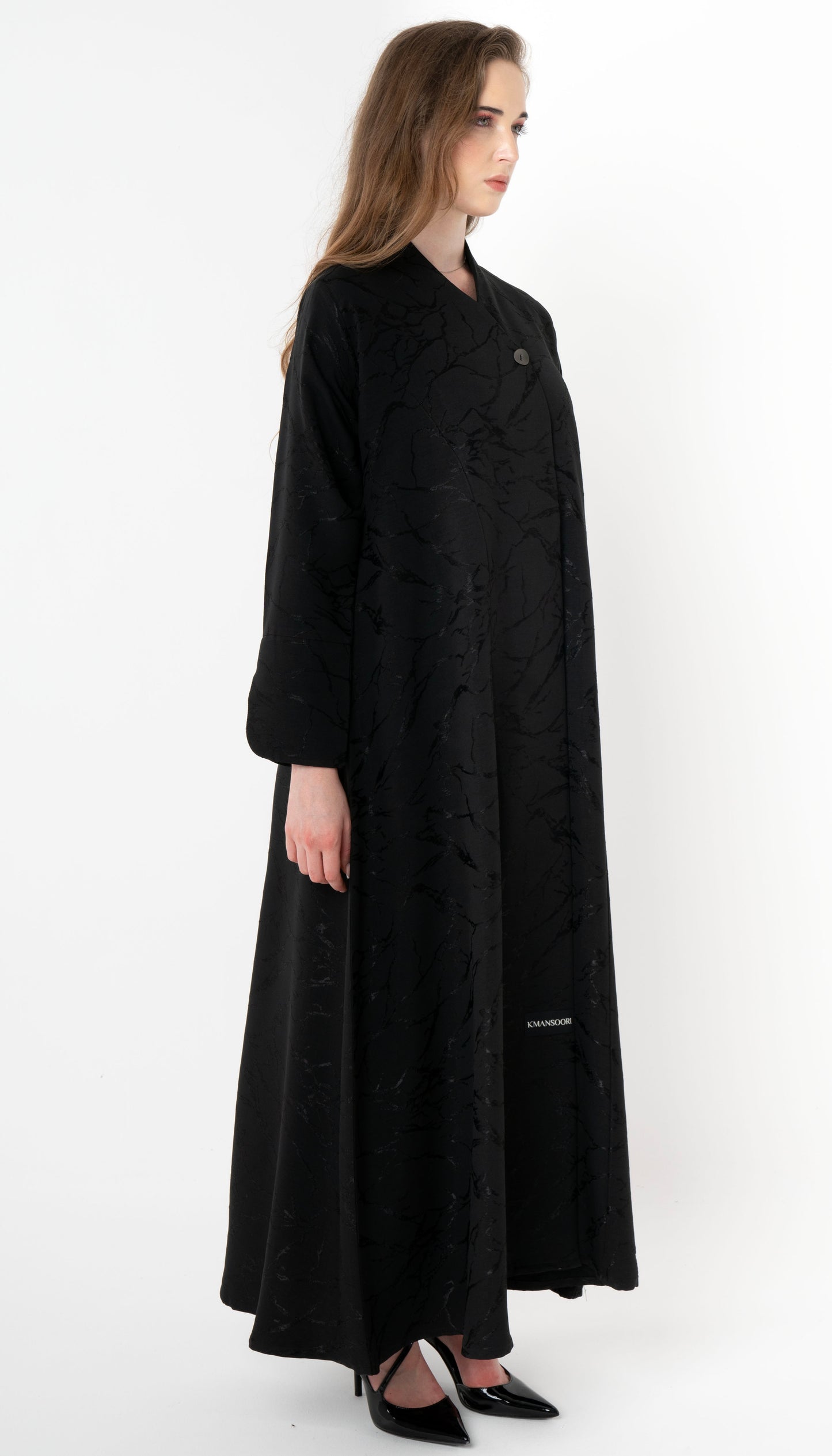 Black Printed Abaya With Patterned Buttoned Sleeves