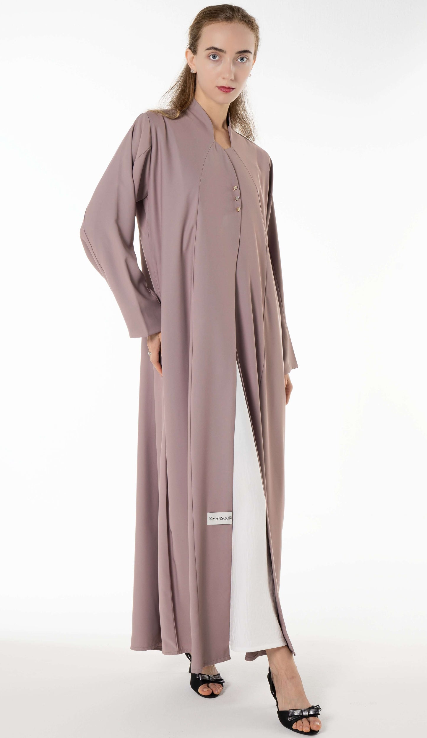 Work Wear Beige Abaya Enhanced With Button Detailing