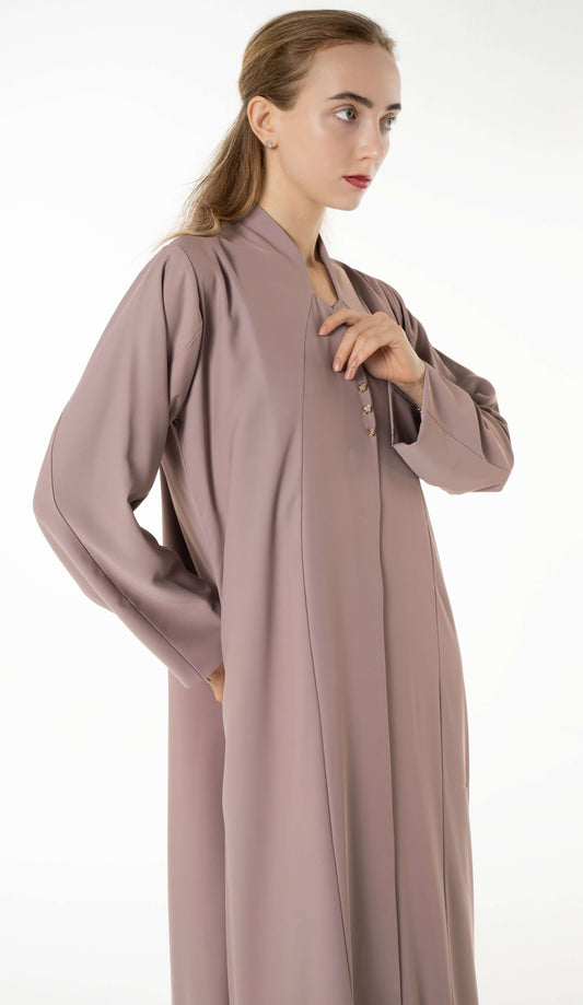 Work Wear Beige Abaya Enhanced With Button Detailing