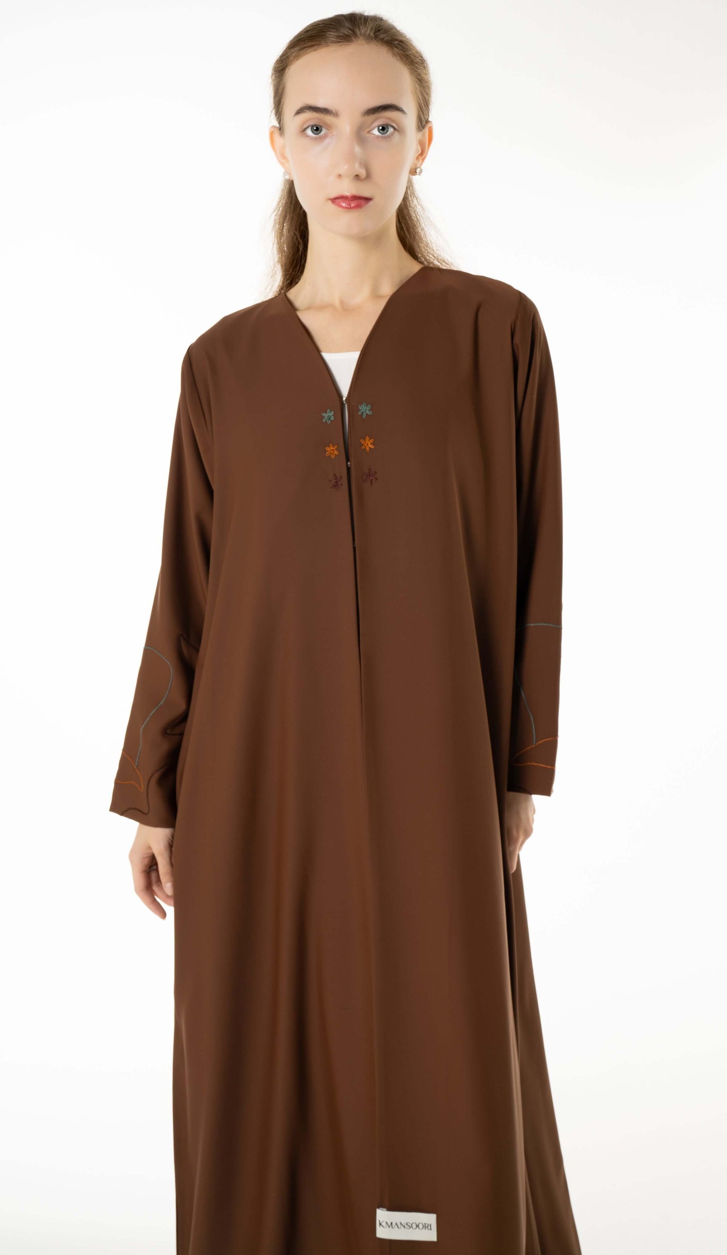 Simple Brown Floral Thread Work Abaya