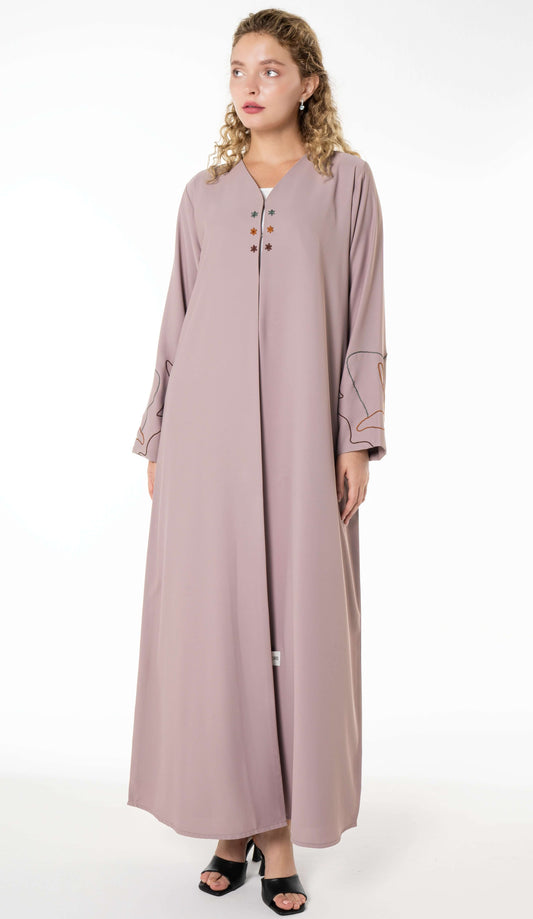 Simple Beige Floral Thread Work Abaya