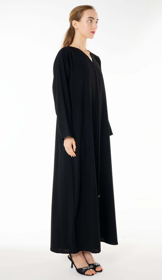 Simple Black Floral Thread Work Abaya