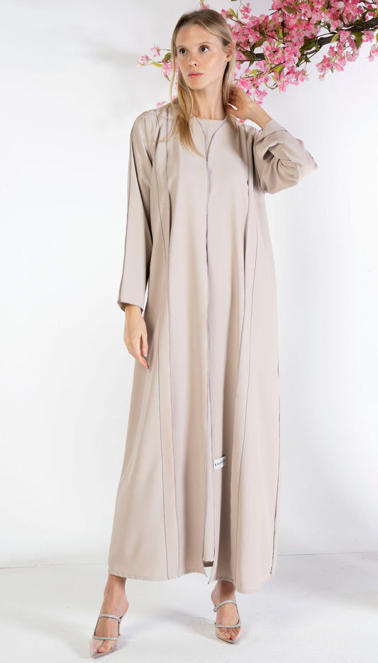 Stylised Pattern Abaya With Contrast Color Stitch Line Design