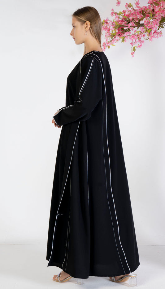 Stylised Pattern Abaya With Contrast Color Stitch Line Design