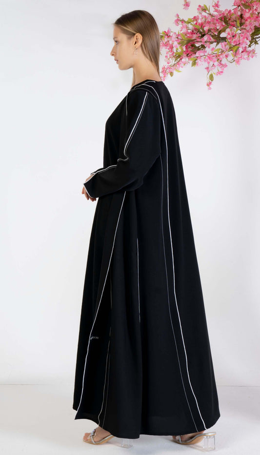 Stylised Pattern Abaya With Contrast Color Stitch Line Design