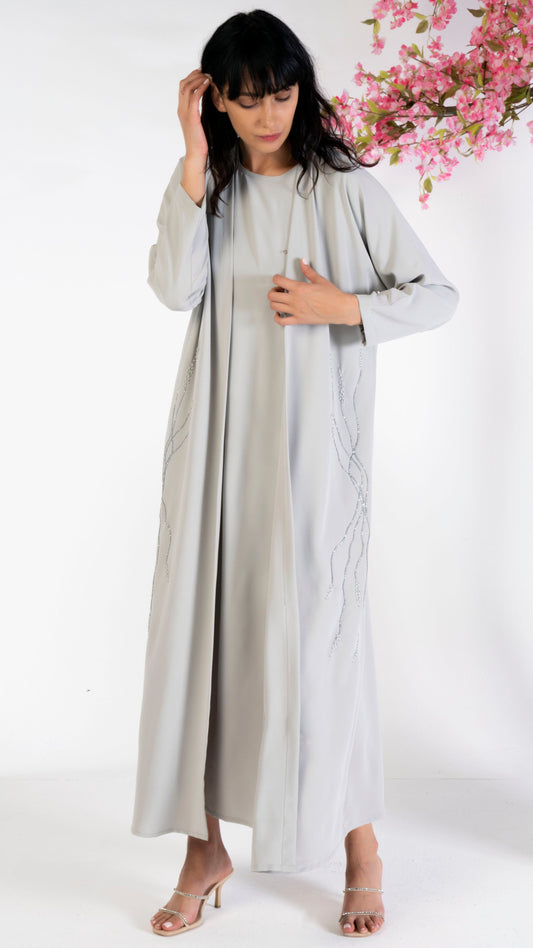 Bisht abaya with floral embroidery
