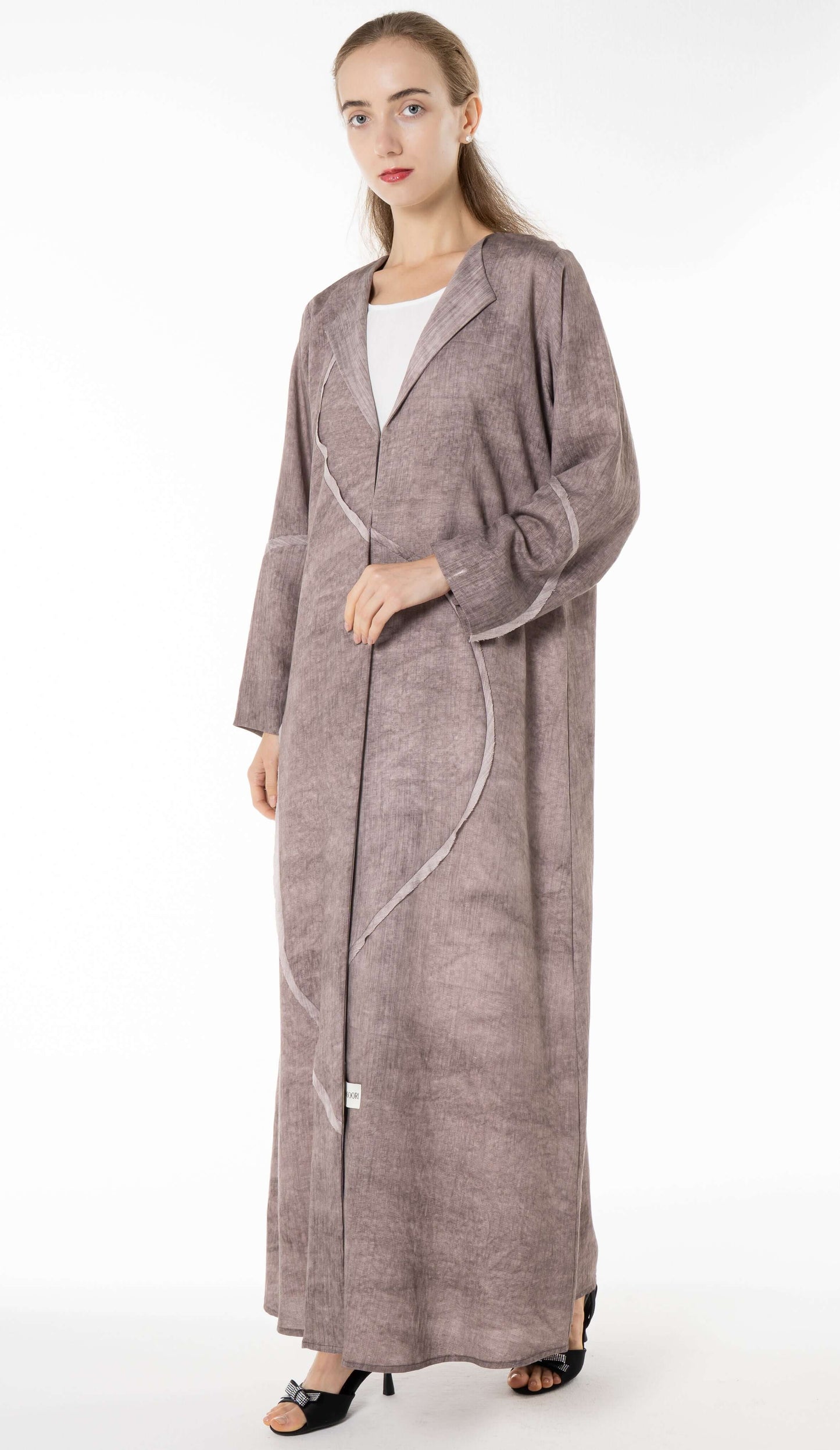 Soft Simple Collar Brown Abaya With Contrast Fabric Detailing