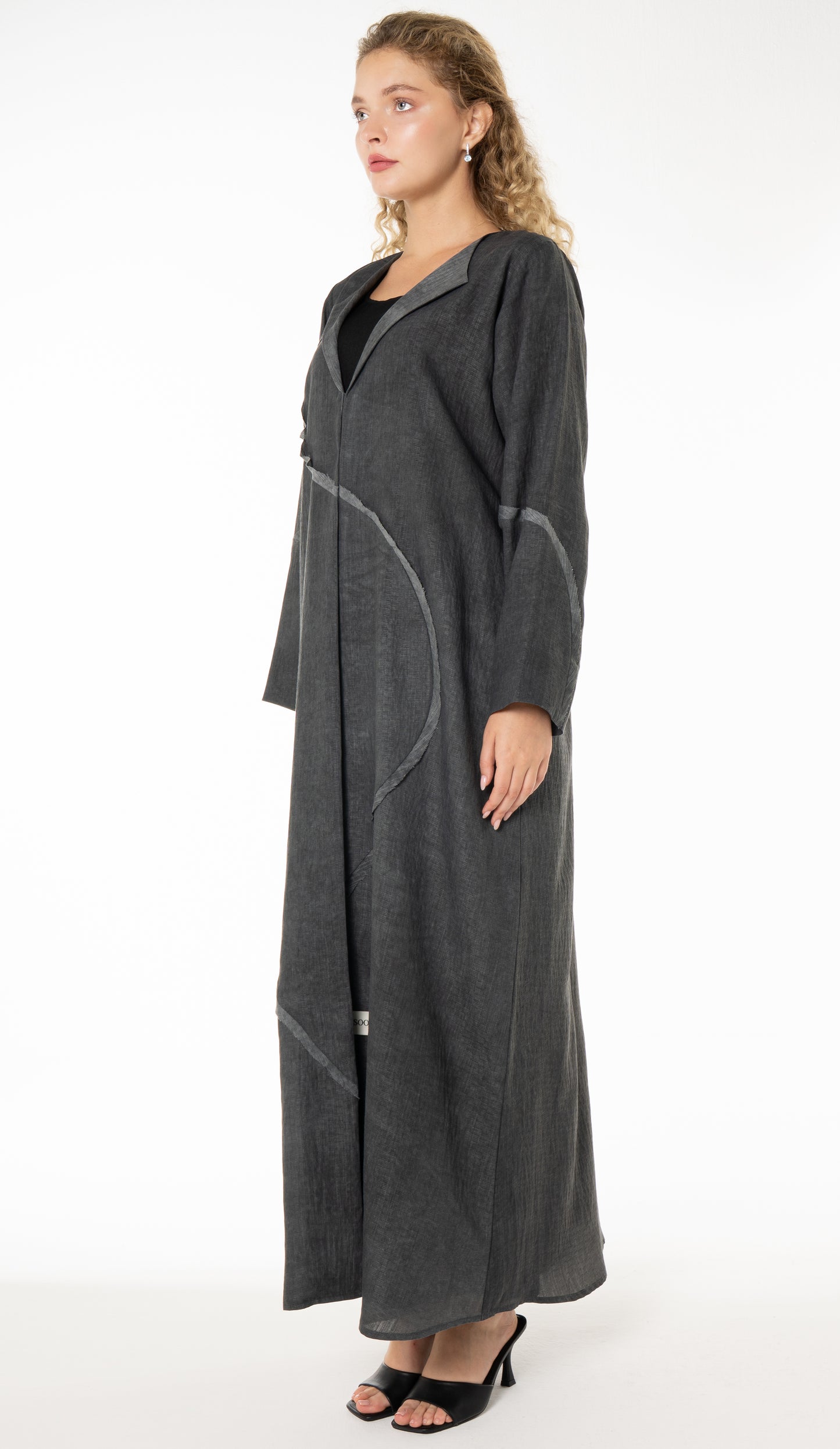 Soft Simple Collar Abaya With Contrast Fabric Detailing