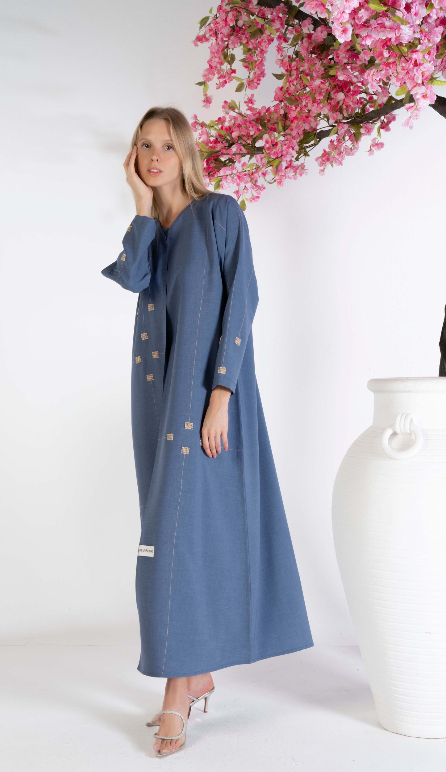 Blue geometrical design abaya