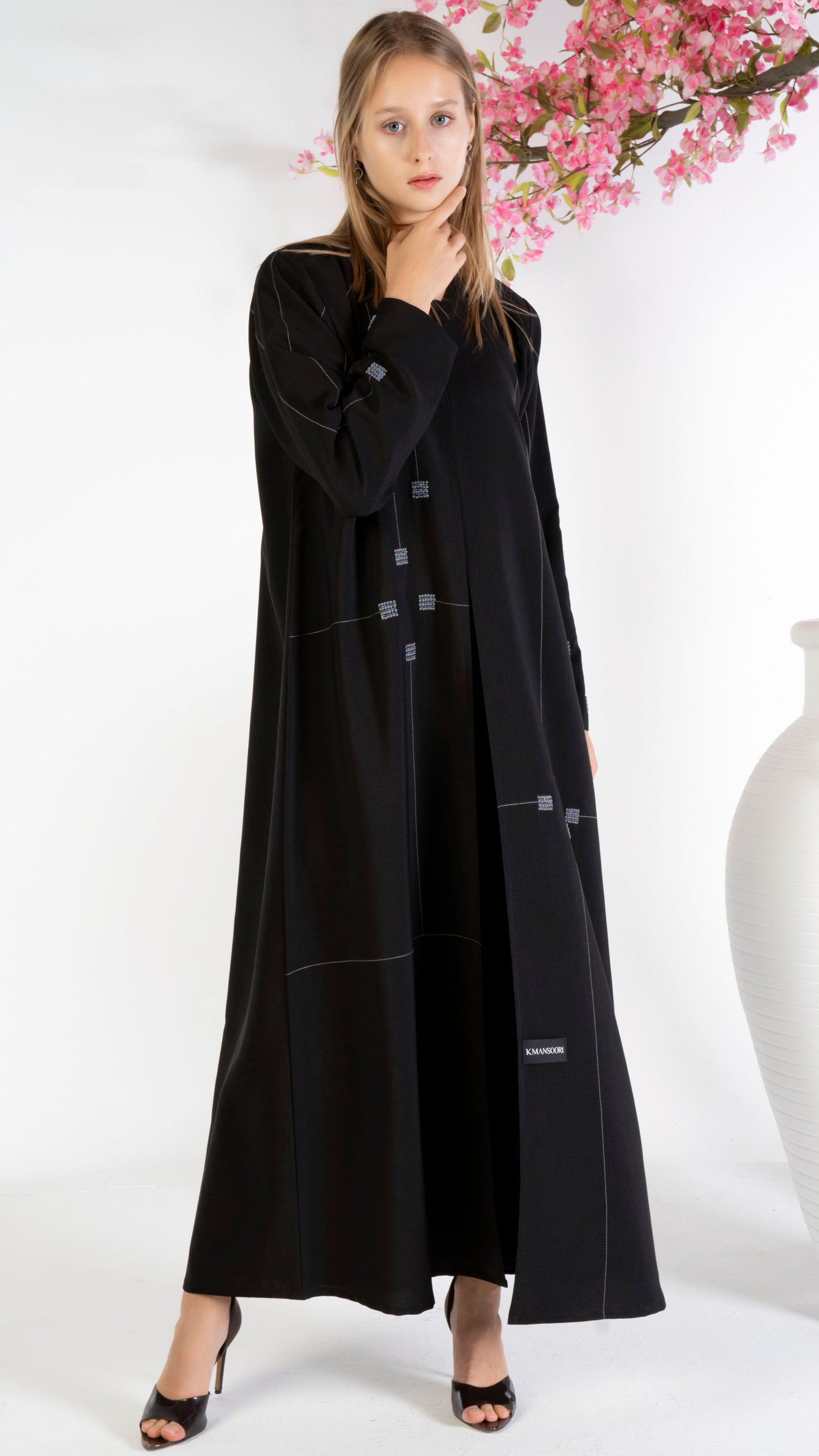 Geometrical Design Abaya With Beadwork Detailing