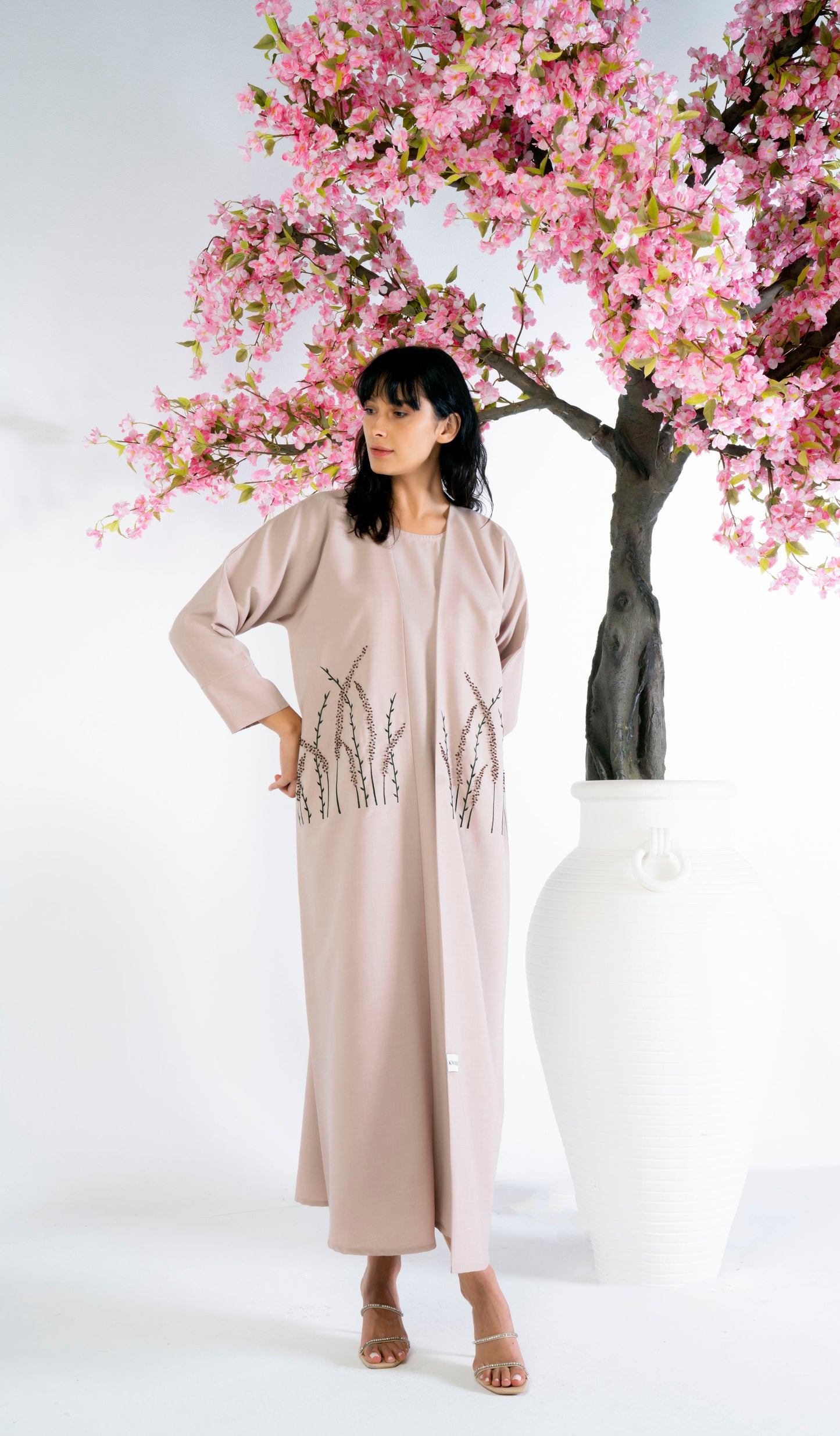 Bisht Abaya With Floral Embroidery And Bead Work On Front