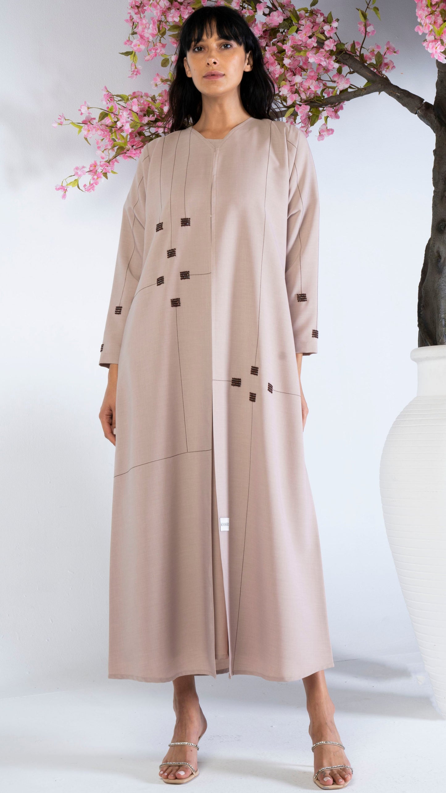 Geometrical Design Abaya With Beadwork Detailing