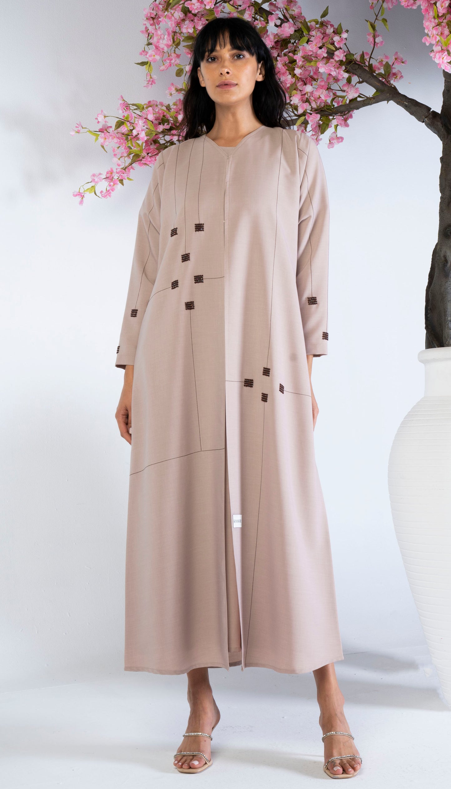 Geometrical Design Abaya With Beadwork Detailing