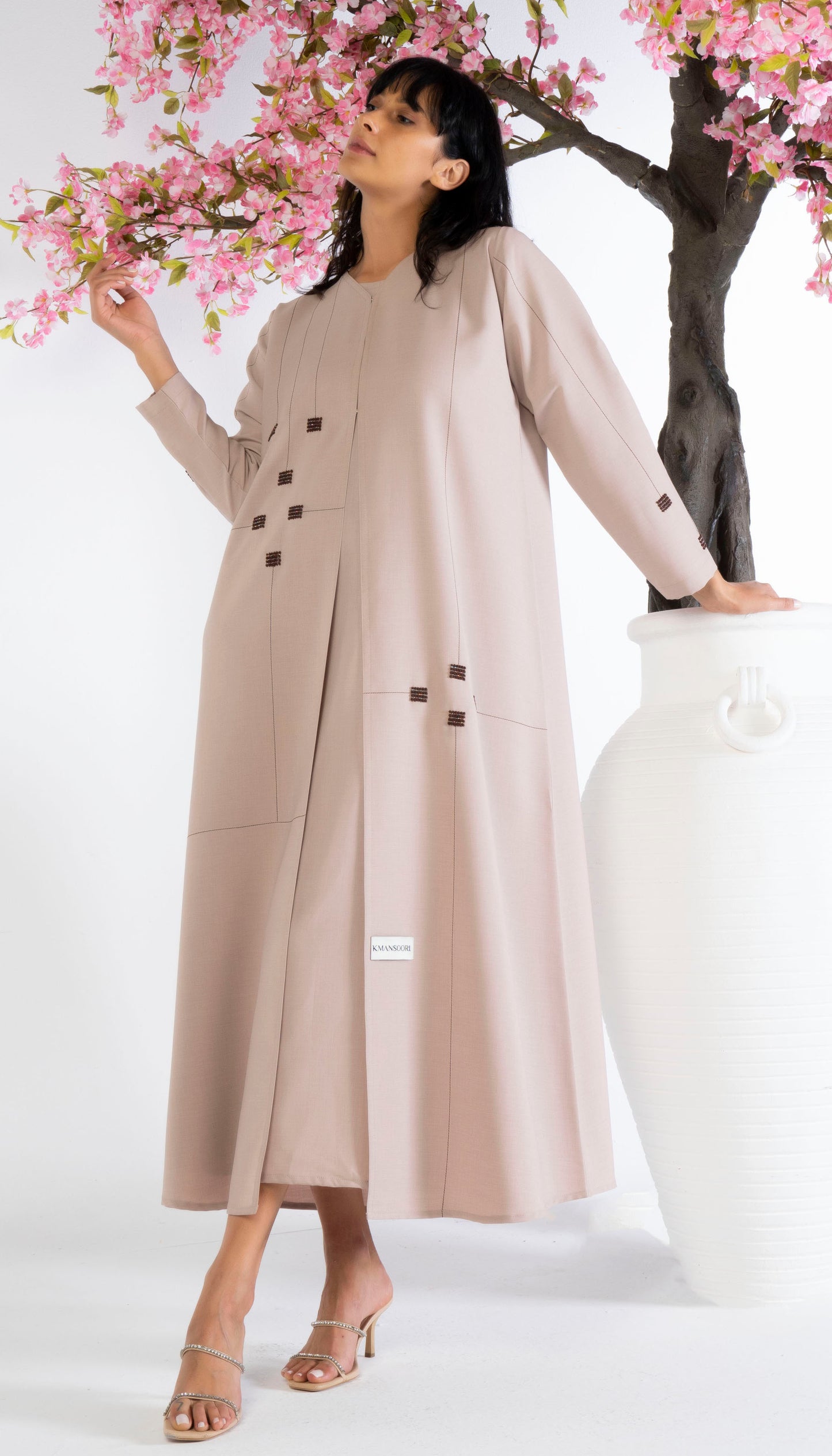 Geometrical Design Abaya With Beadwork Detailing