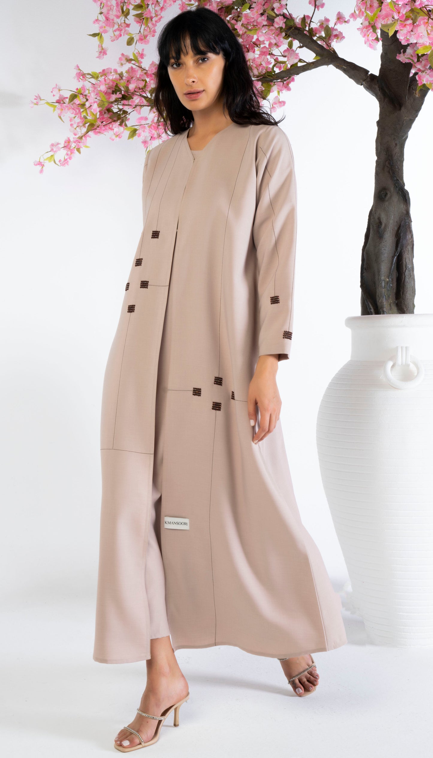 Geometrical Design Abaya With Beadwork Detailing