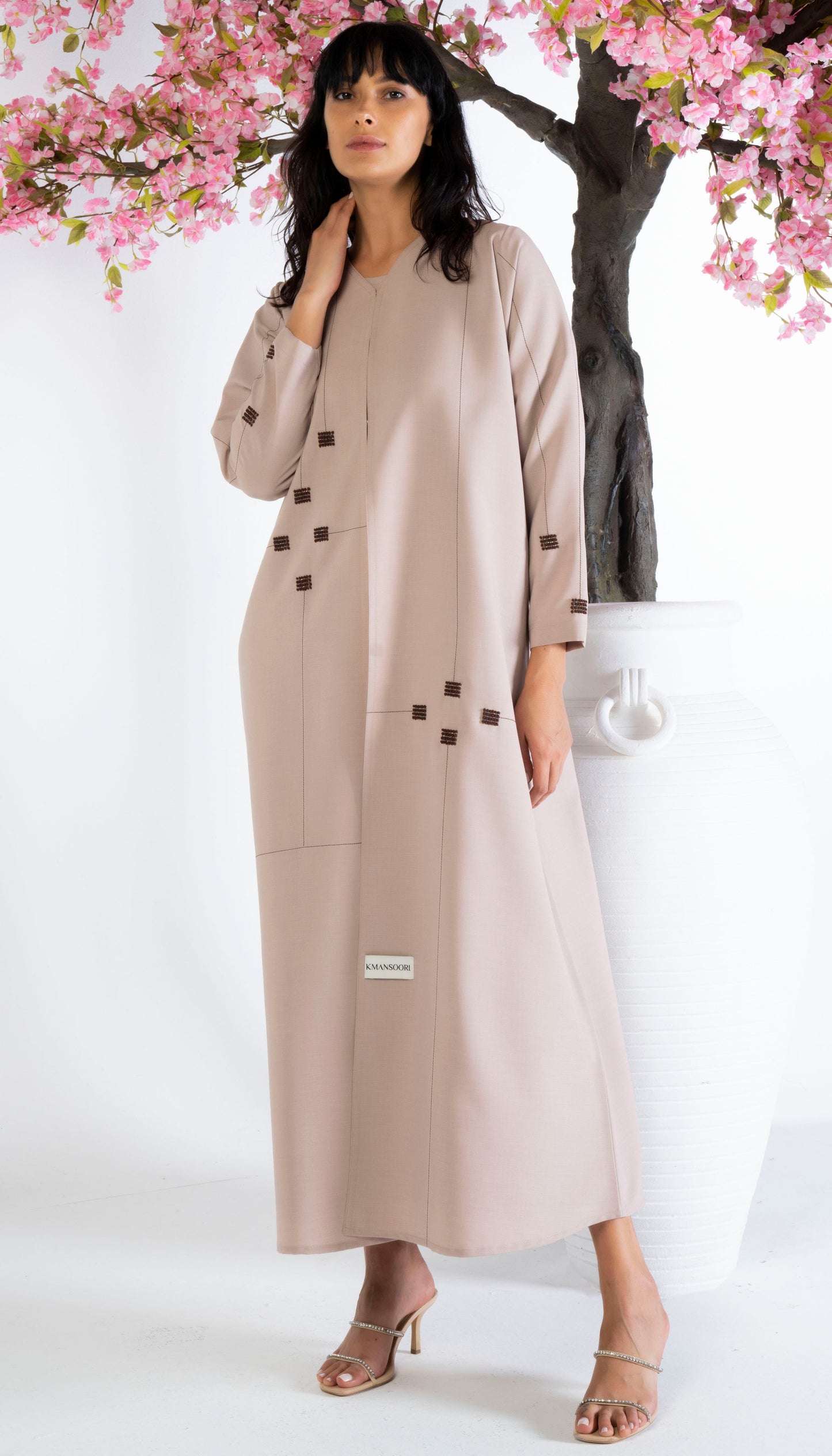Geometrical Design Abaya With Beadwork Detailing