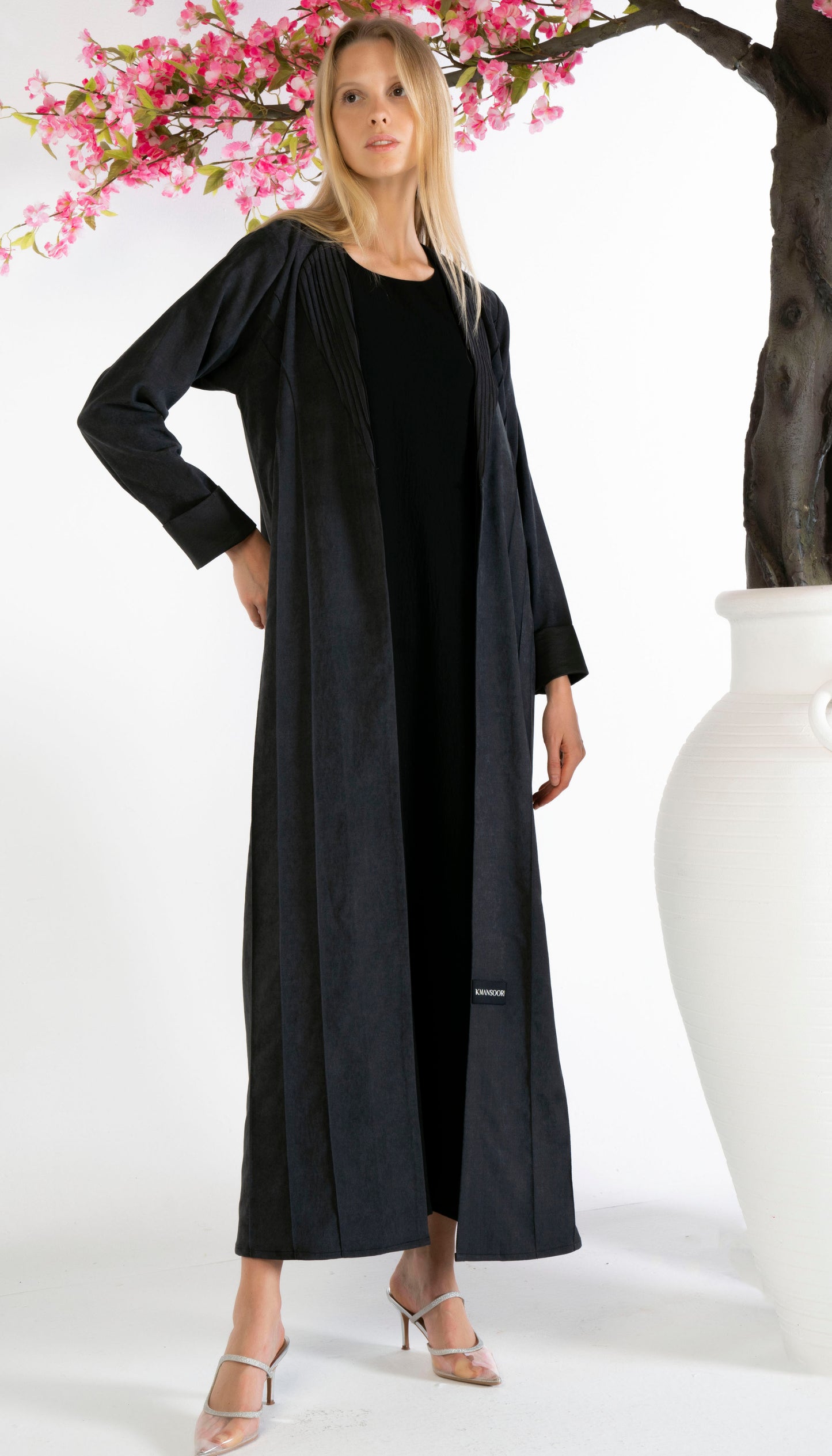 Stylised Black Collar Abaya With Pintex Design Detailing