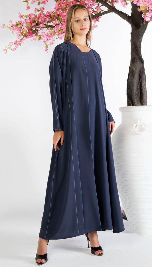 Stylised Pattern Abaya With Contrast Color Stitch Line Design