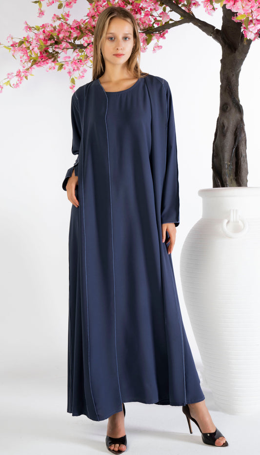 Stylised Pattern Abaya With Contrast Color Stitch Line Design