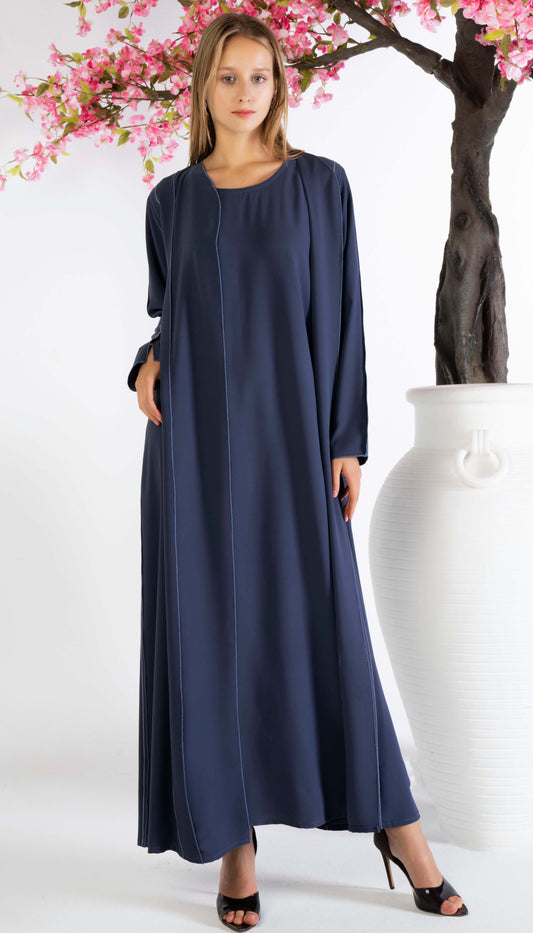 Stylised Pattern Abaya With Contrast Color Stitch Line Design
