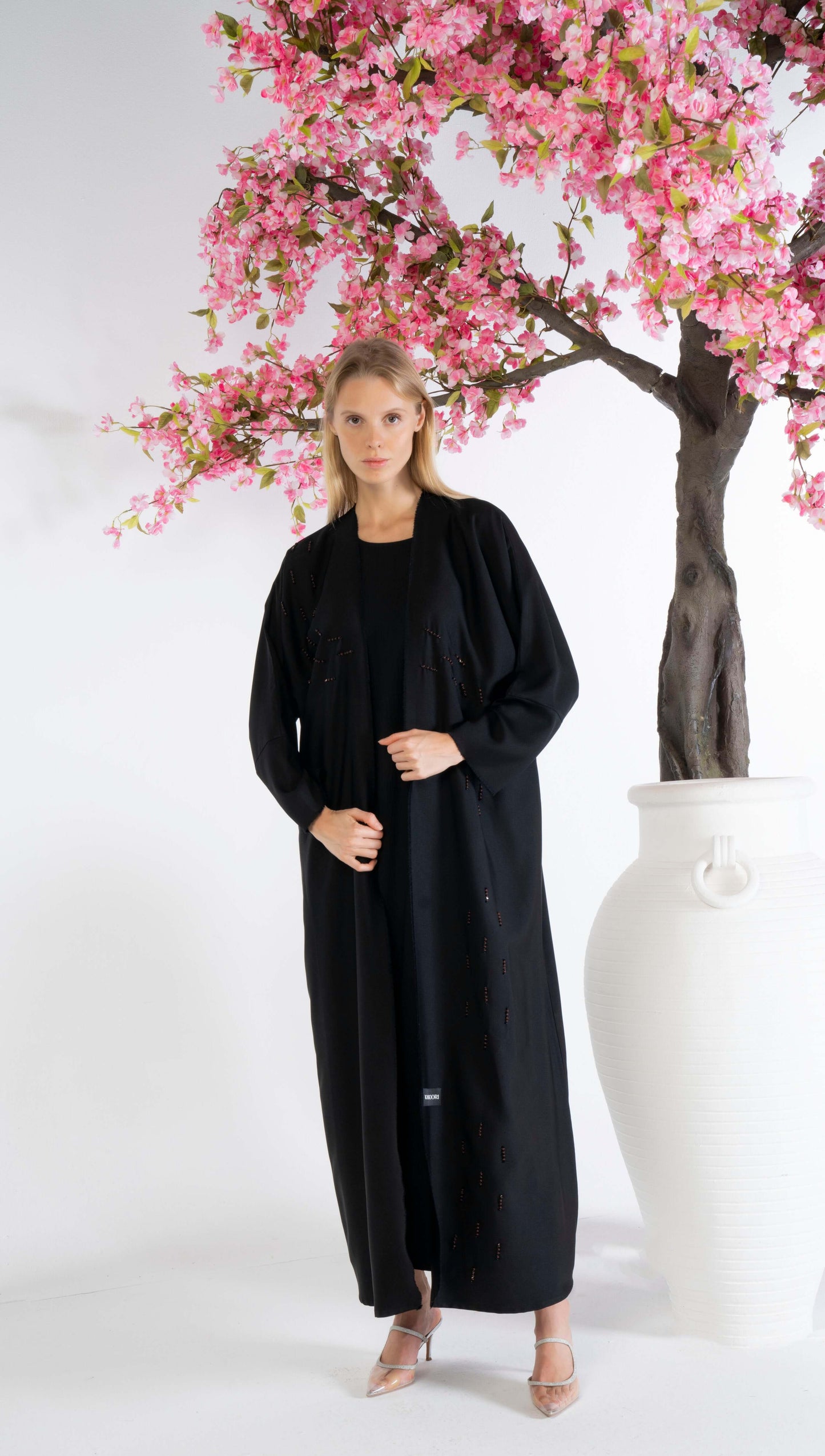 Black Bisht Abaya With Brown Handwork Detailing