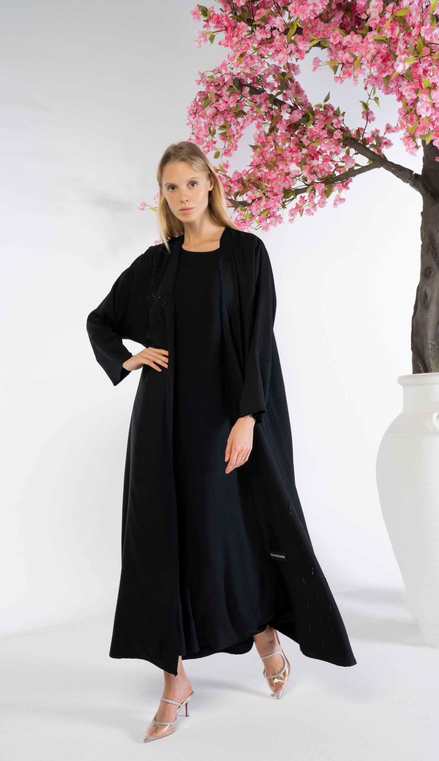 Black Bisht Abaya With Brown Handwork Detailing
