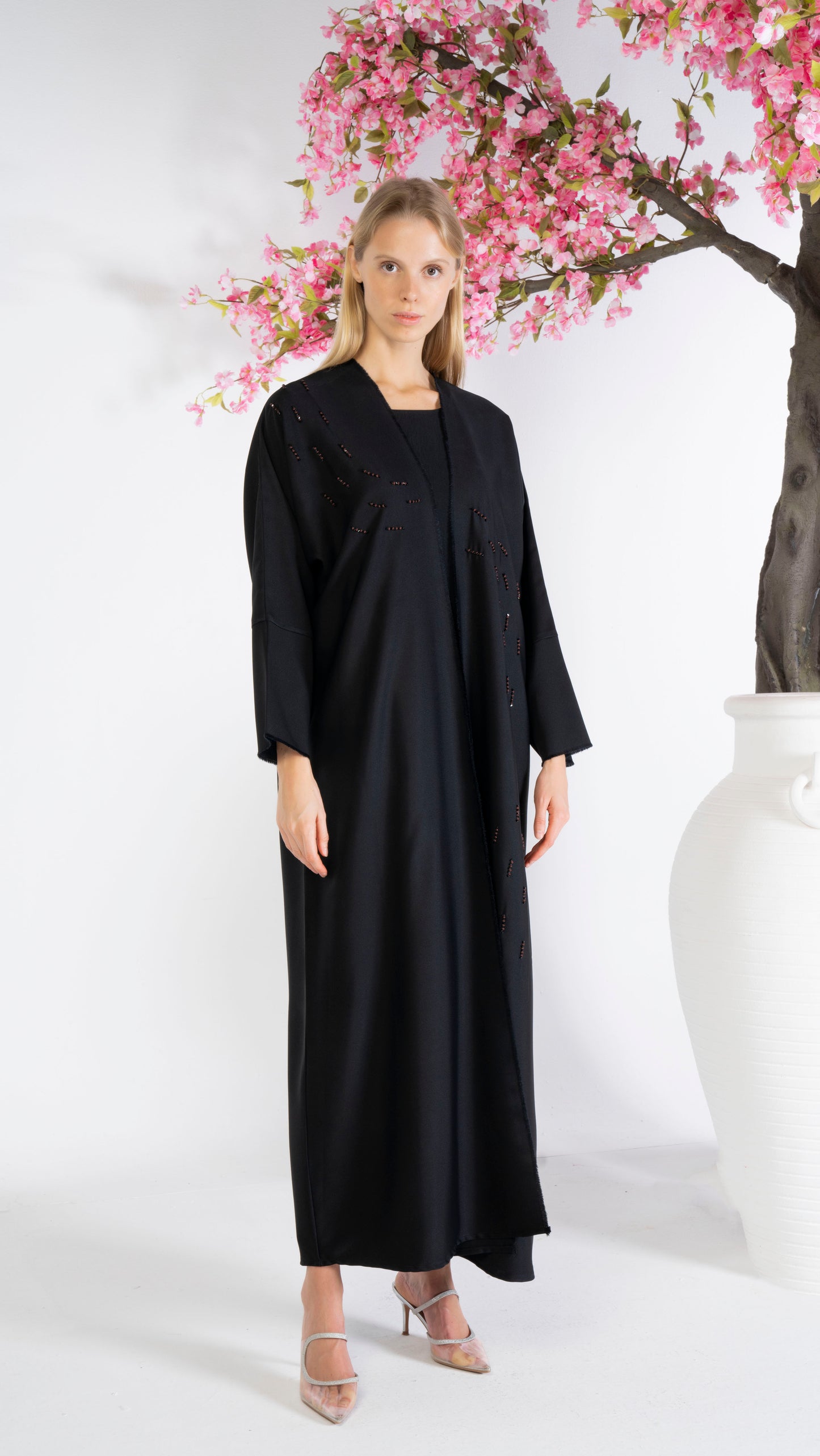 Black Bisht Abaya With Brown Handwork Detailing