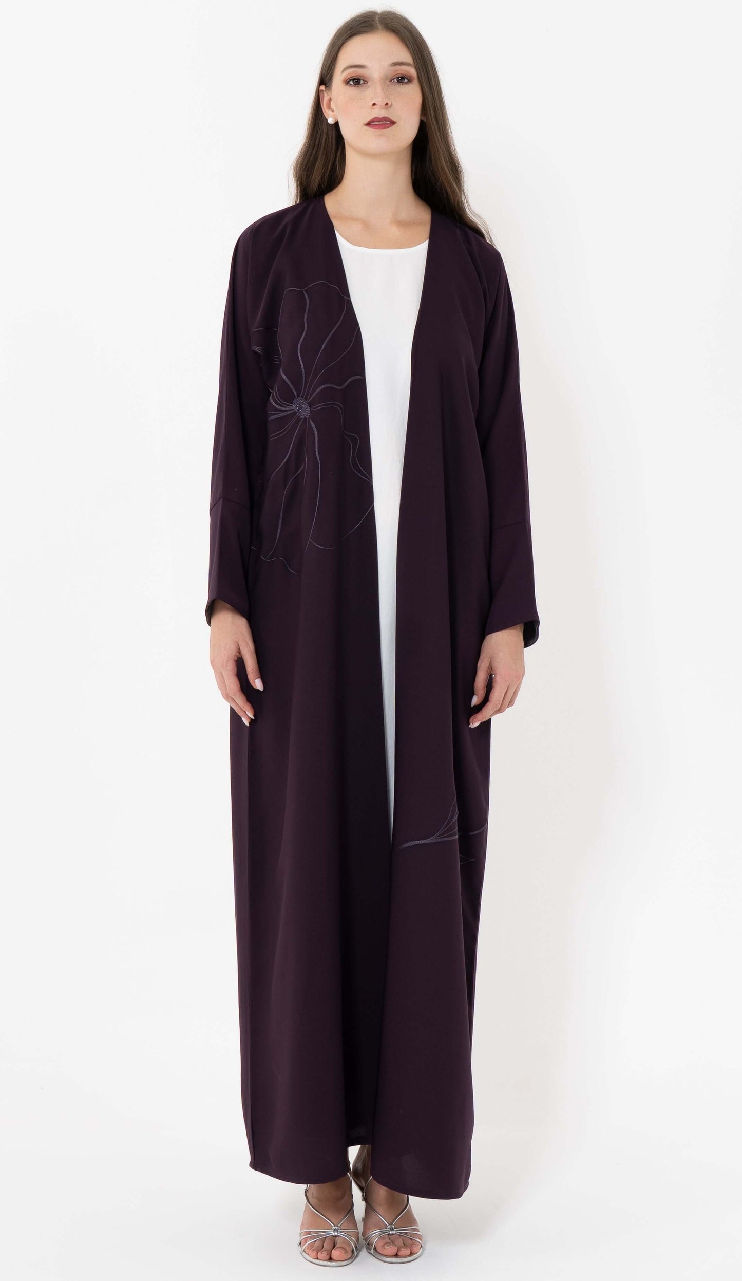 Purple Floral Embroidery With Thread And Bead Embellishment