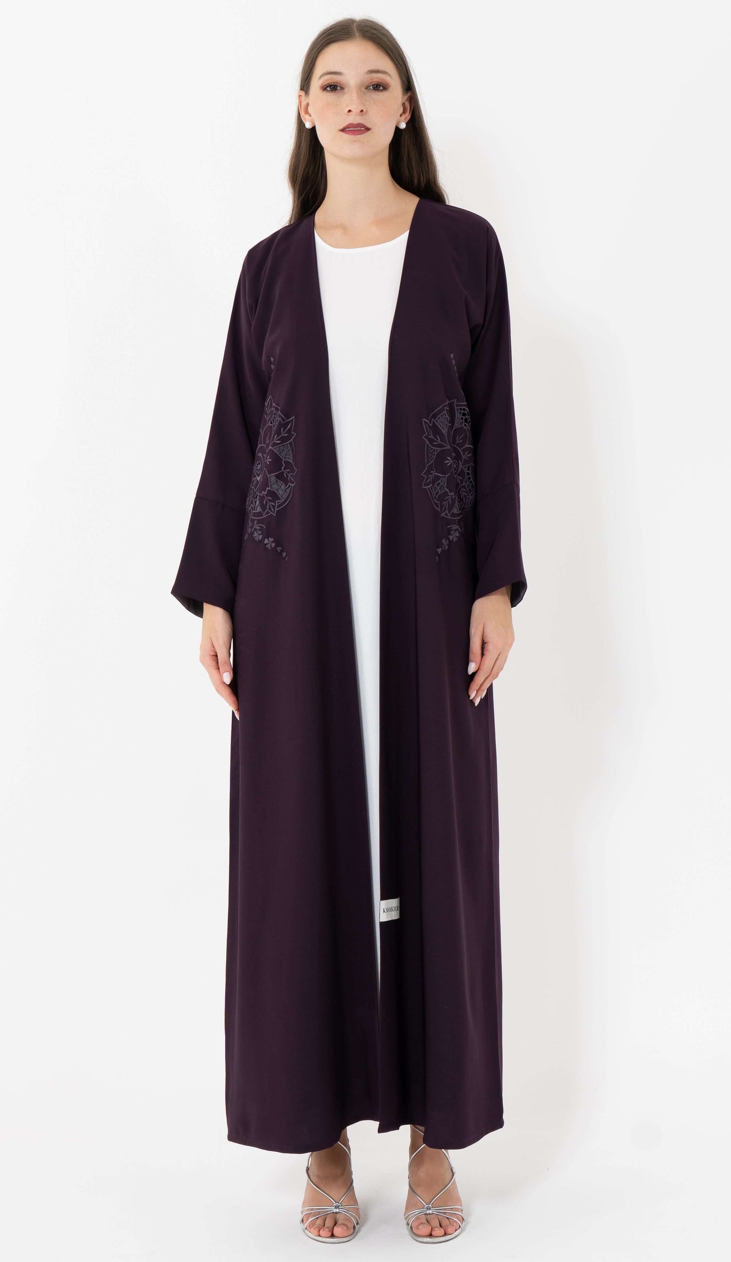 Floral Cut Work Embroidery Purple Abaya