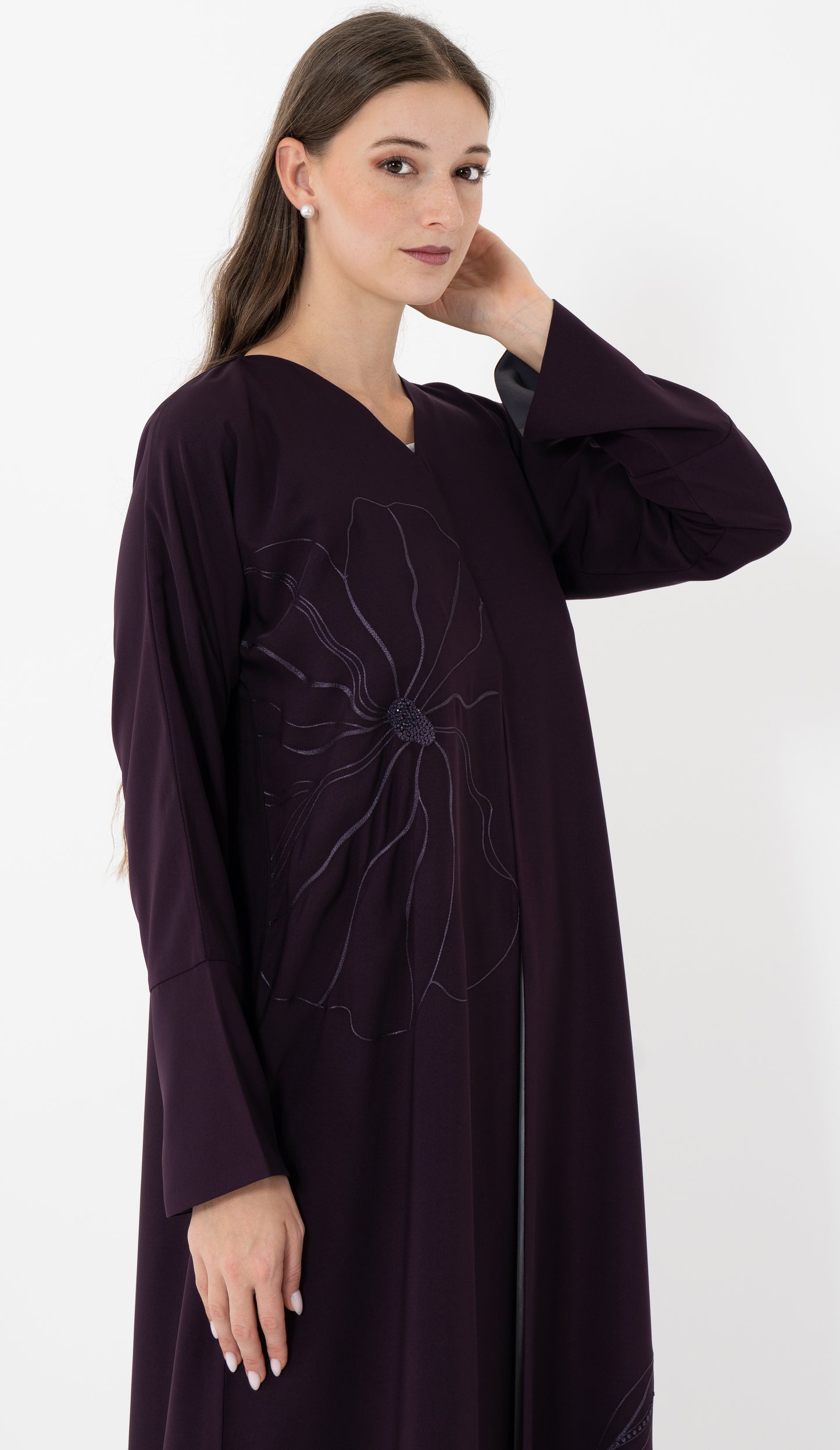 Floral Embroidery With Thread And Bead Embellishment