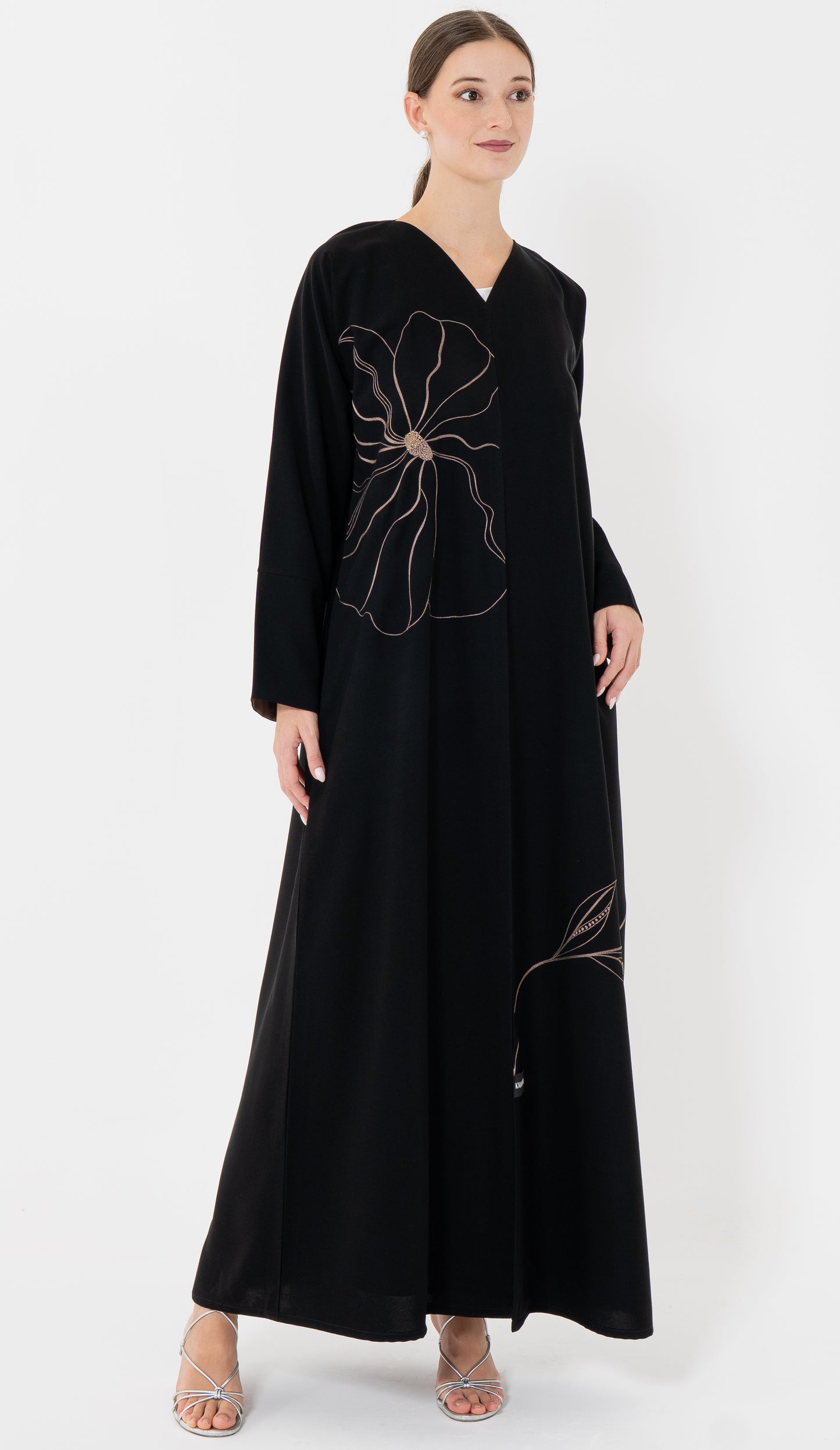 Floral Embroidery With Thread And Bead Embellishment