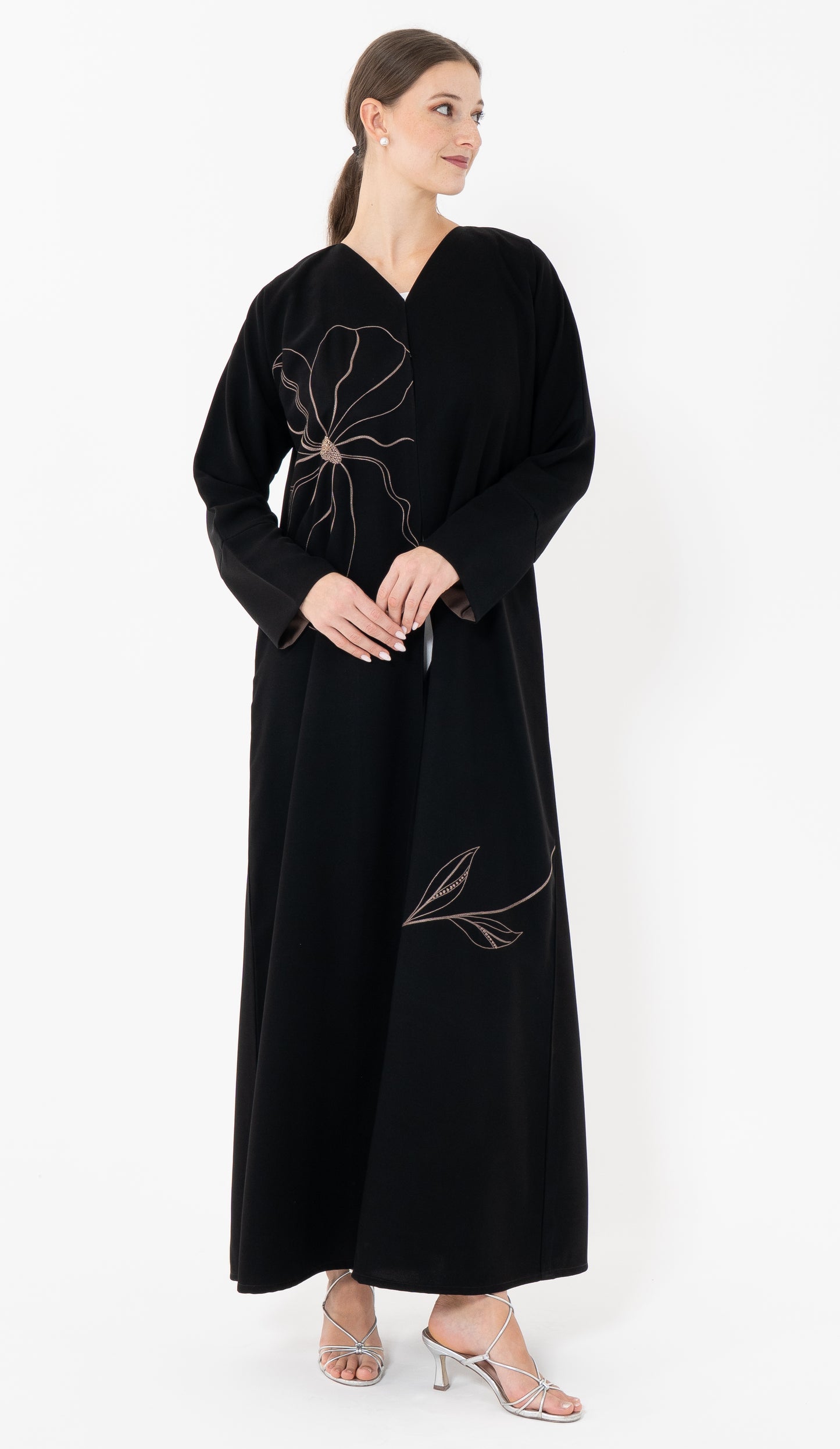 Floral Embroidery With Thread And Bead Embellishment