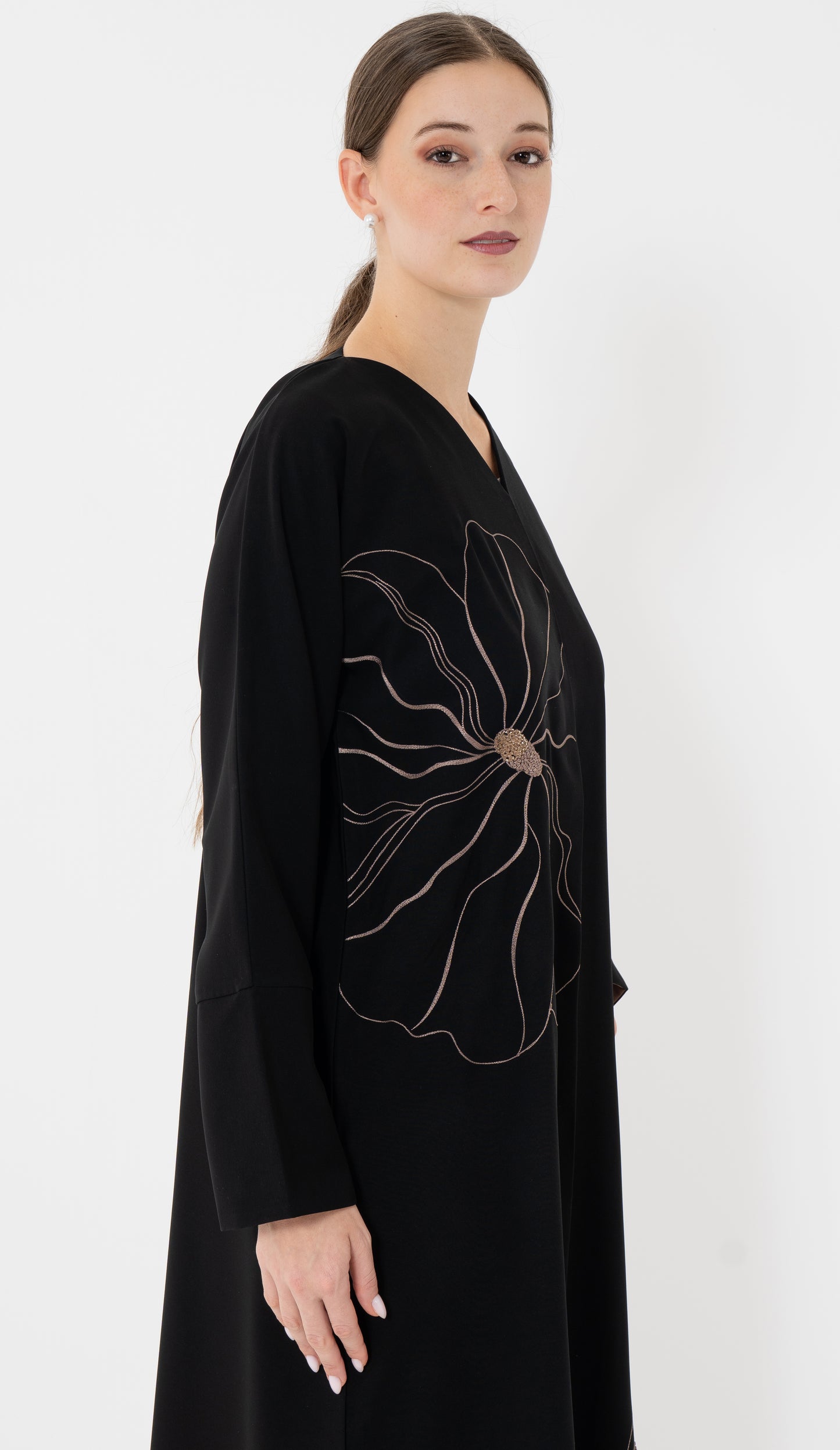 Floral Embroidery With Thread And Bead Embellishment